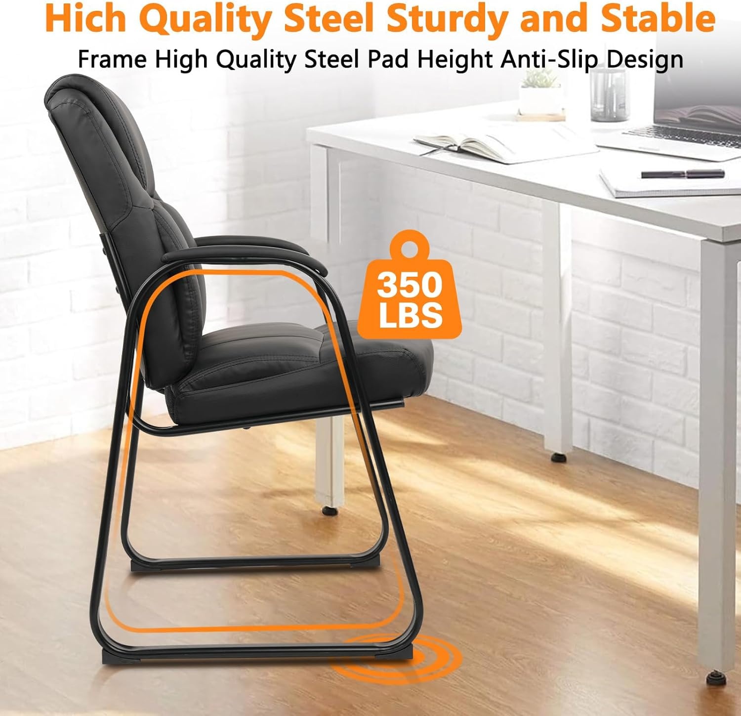 image:imageCLATINA Leather Guest Chair with Padded Arm Rest for Reception Meeting Conference and Waiting Room Side Office Home BlackBlackseldbase