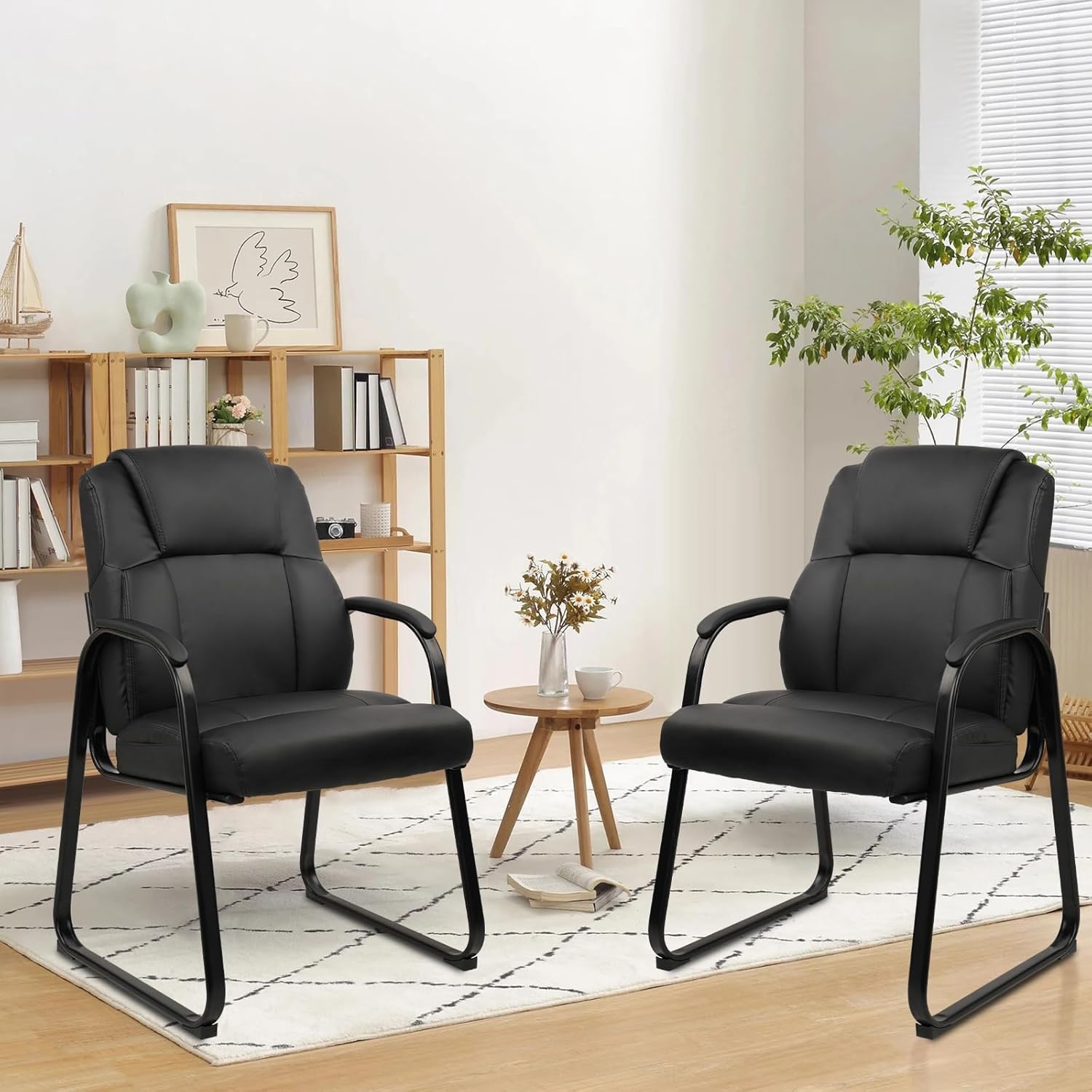 image:imageCLATINA Leather Guest Chair with Padded Arm Rest for Reception Meeting Conference and Waiting Room Side Office Home BlackBlackseldbase