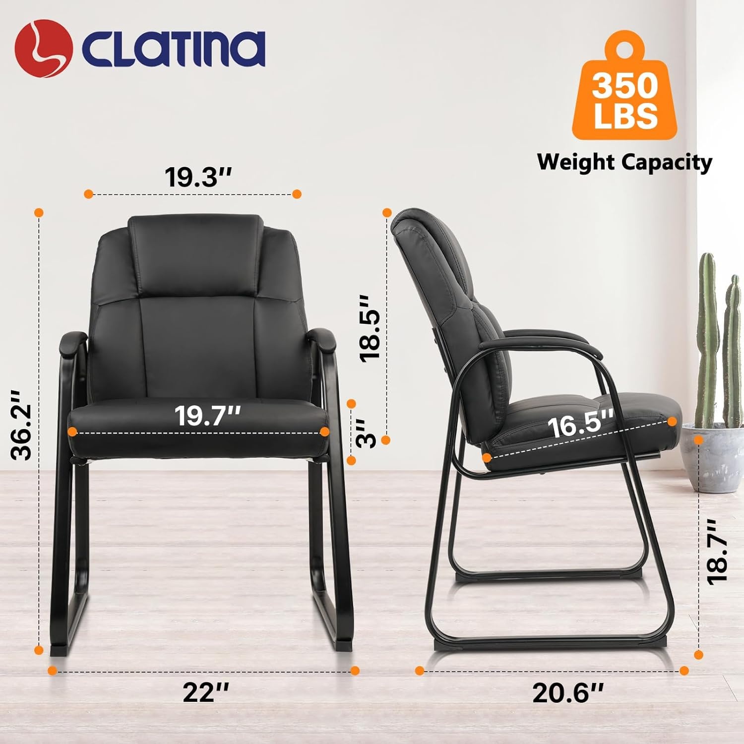 image:imageCLATINA Leather Guest Chair with Padded Arm Rest for Reception Meeting Conference and Waiting Room Side Office Home BlackBlackseldbase