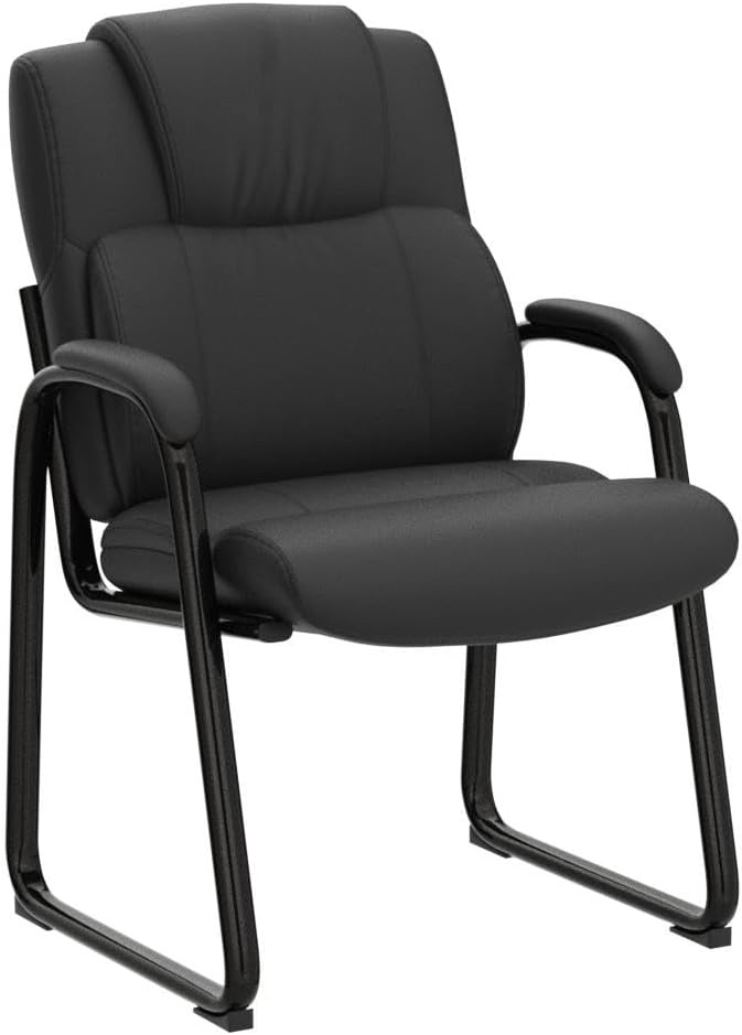 image:imageCLATINA Leather Guest Chair with Padded Arm Rest for Reception Meeting Conference and Waiting Room Side Office Home BlackBlackseldbase