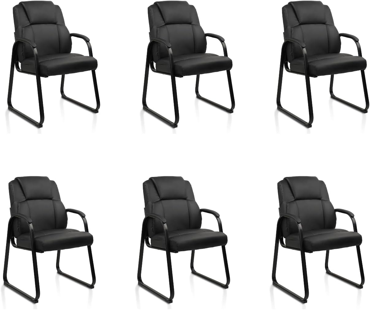 image:imageCLATINA Leather Guest Chair with Padded Arm Rest for Reception Meeting Conference and Waiting Room Side Office Home BlackBlackseldbase