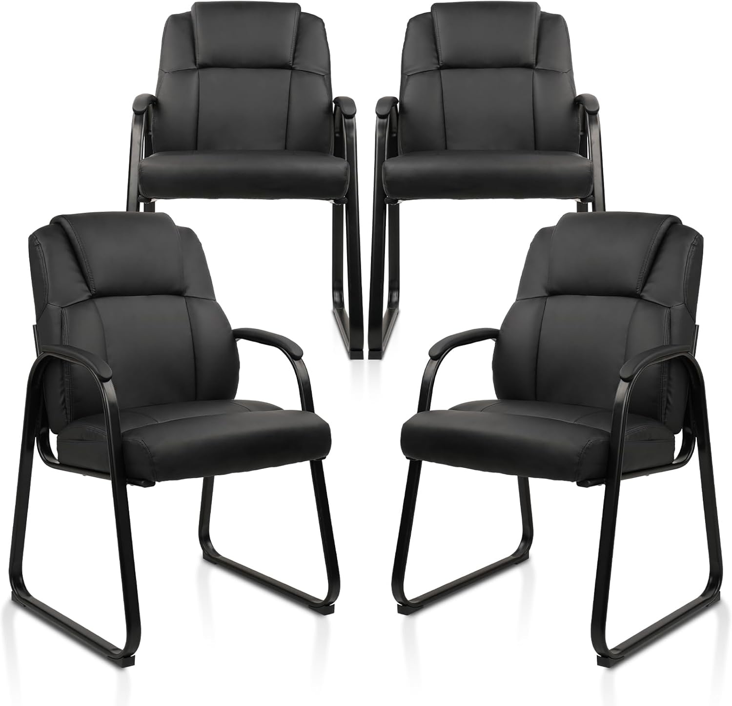 image:imageCLATINA Leather Guest Chair with Padded Arm Rest for Reception Meeting Conference and Waiting Room Side Office Home BlackBlackseldbase