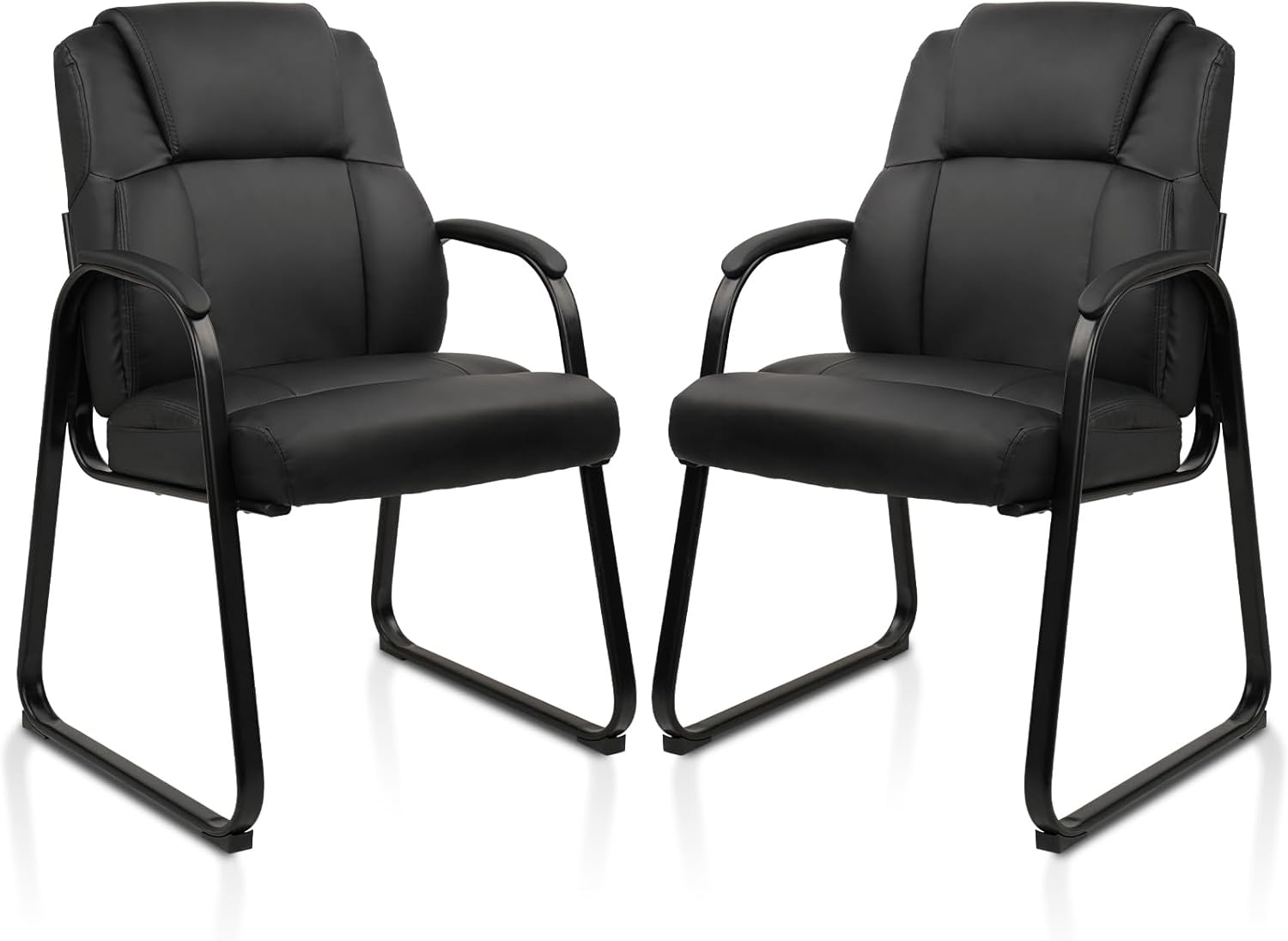 image:imageCLATINA Leather Guest Chair with Padded Arm Rest for Reception Meeting Conference and Waiting Room Side Office Home BlackBlackseldbase
