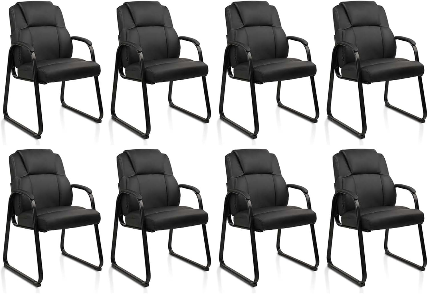image:imageCLATINA Leather Guest Chair with Padded Arm Rest for Reception Meeting Conference and Waiting Room Side Office Home BlackBlackseldbase
