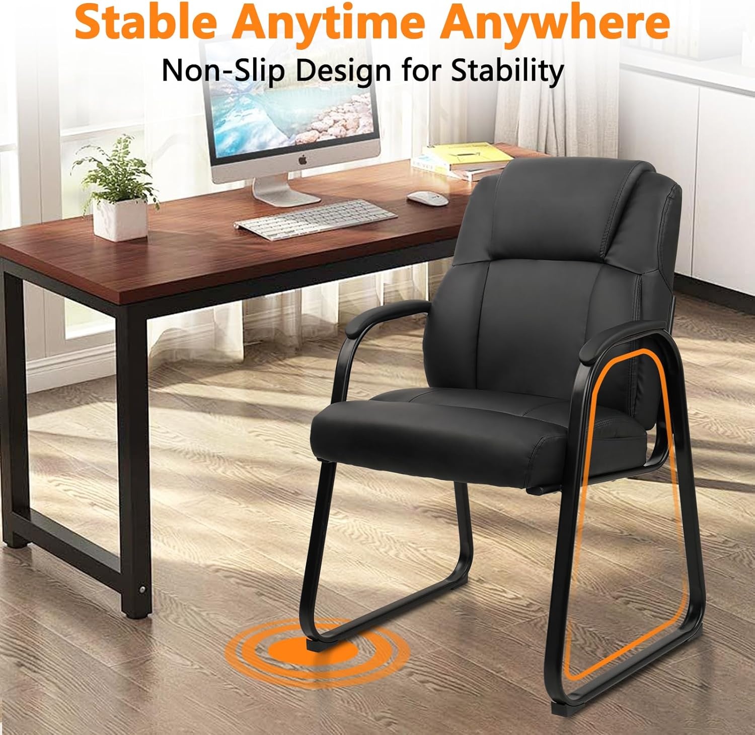 image:imageCLATINA Leather Guest Chair with Padded Arm Rest for Reception Meeting Conference and Waiting Room Side Office Home BlackBlackseldbase