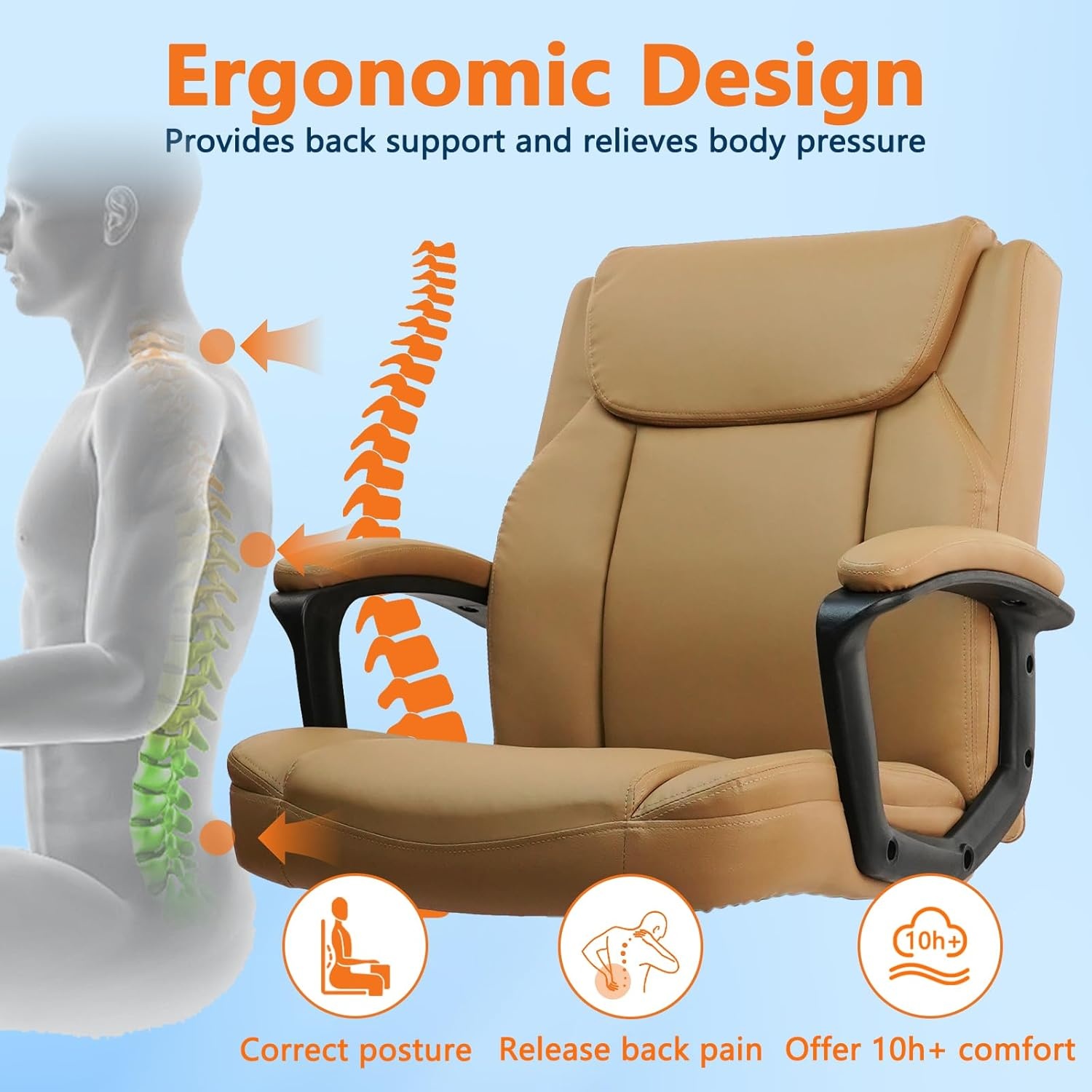 image:imageCLATINA Mid Back Leather Office Executive Chair with Lumbar Support and Padded Armrestes Swivel Adjustable Ergonomic Design for Home Computer Desk 4 PackBrown