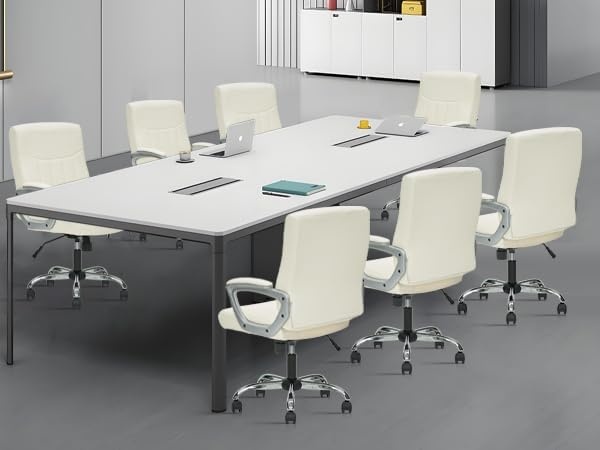 image:imageCLATINA Mid Back Leather Office Executive Chair with Lumbar Support and Padded Armrestes Swivel Adjustable Ergonomic Design for Home Computer Desk 4 PackWhite