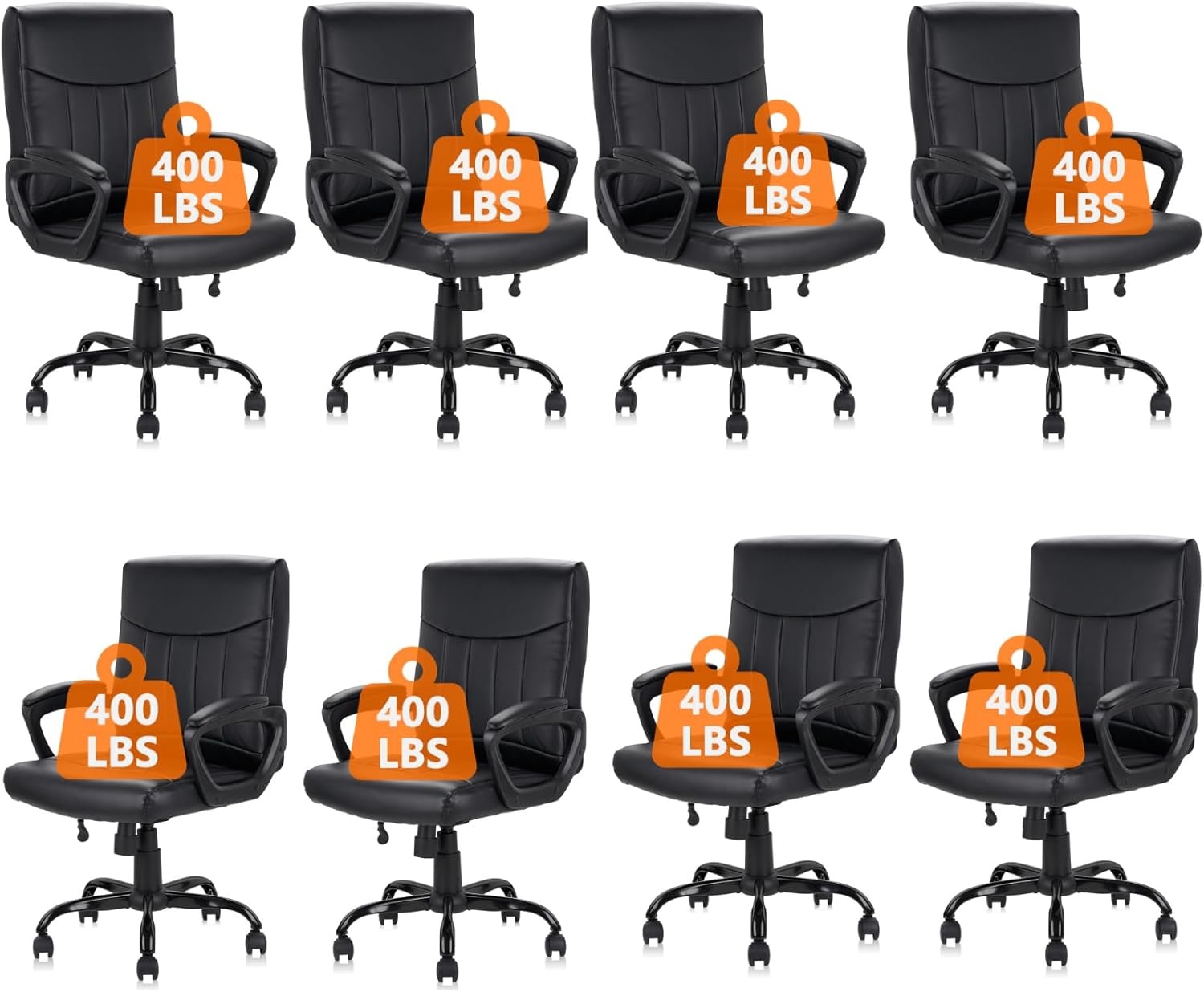 image:imageCLATINA Mid Back Leather Office Executive Chair with Lumbar Support and Padded Armrestes Swivel Adjustable Ergonomic Design for Home Computer Desk 4 PackBlack