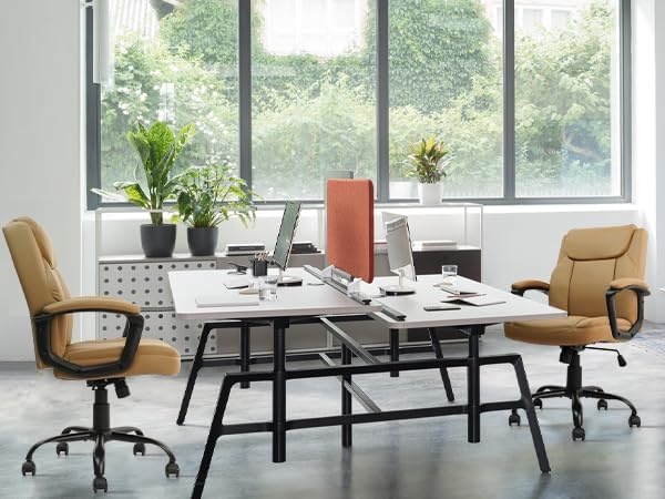 image:imageCLATINA Mid Back Leather Office Executive Chair with Lumbar Support and Padded Armrestes Swivel Adjustable Ergonomic Design for Home Computer Desk 4 PackBrown