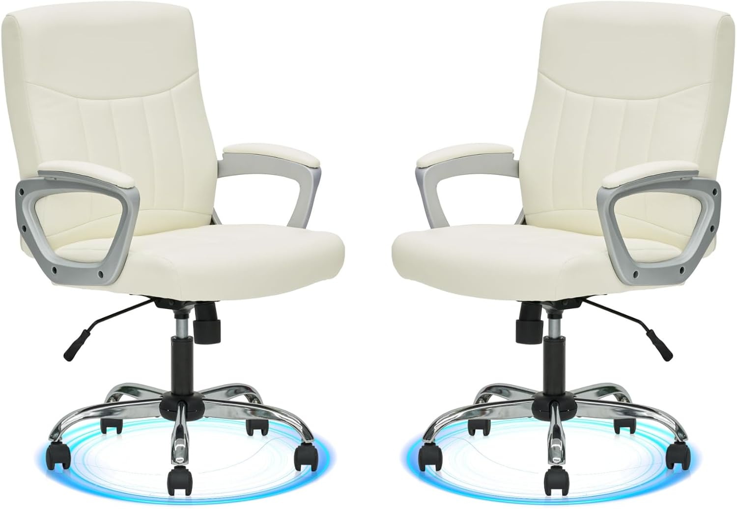 image:imageCLATINA Mid Back Leather Office Executive Chair with Lumbar Support and Padded Armrestes Swivel Adjustable Ergonomic Design for Home Computer Desk 4 PackWhite