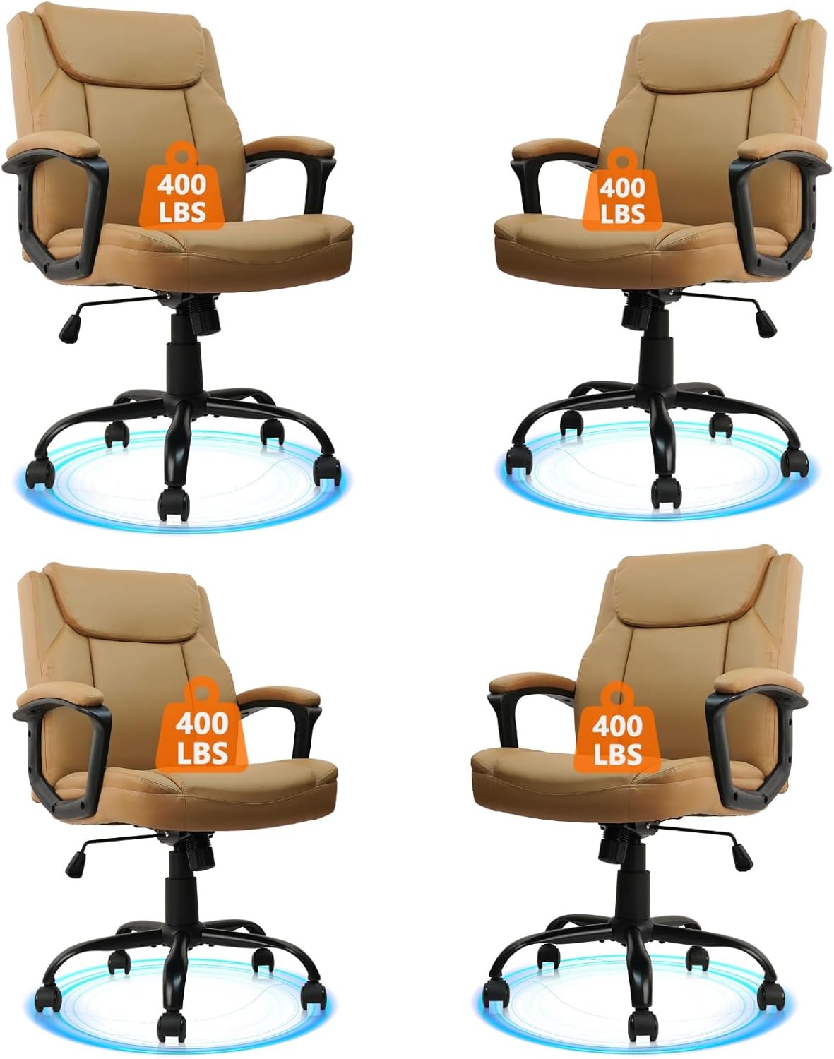image:imageCLATINA Mid Back Leather Office Executive Chair with Lumbar Support and Padded Armrestes Swivel Adjustable Ergonomic Design for Home Computer Desk 4 PackBrown