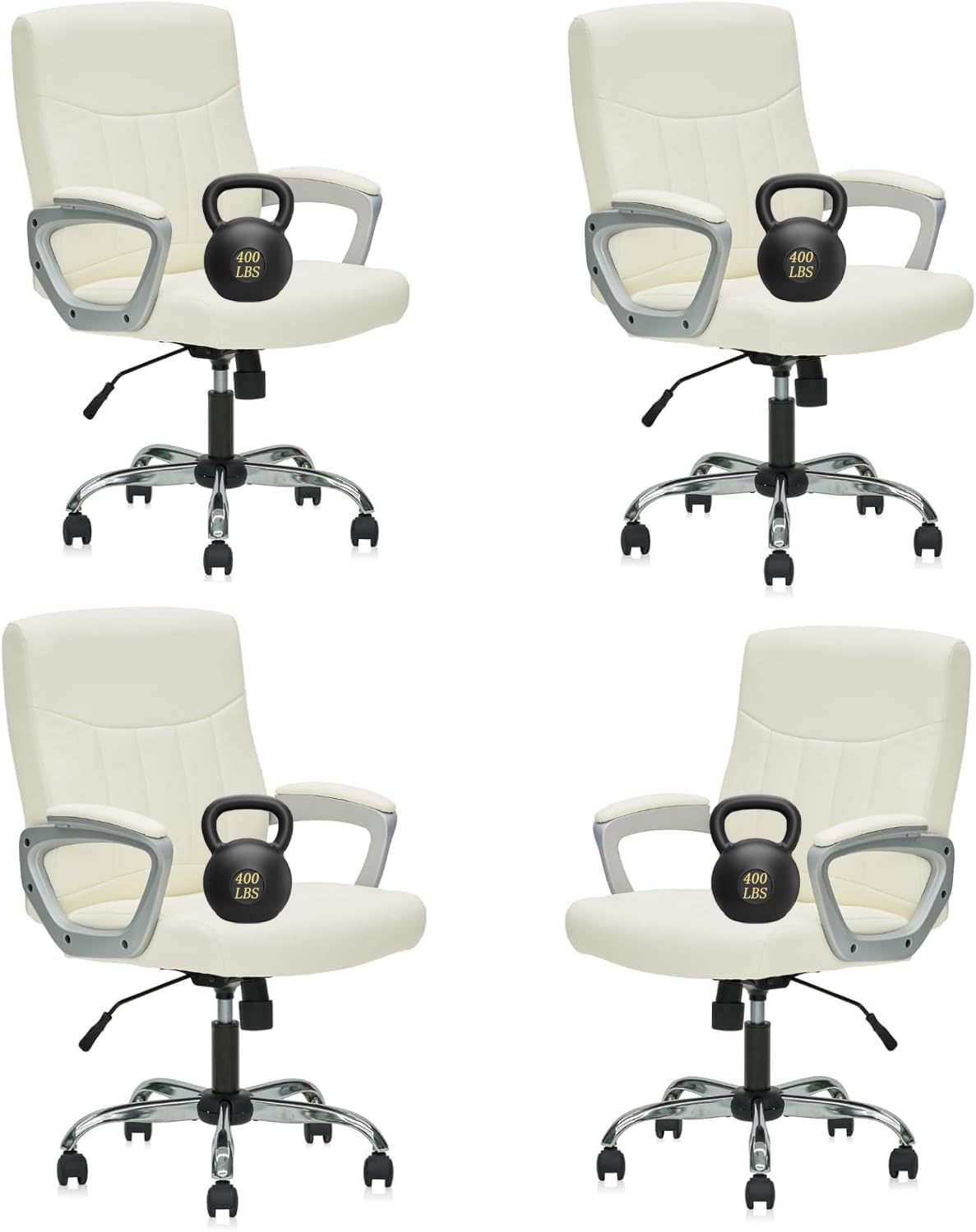 image:imageCLATINA Mid Back Leather Office Executive Chair with Lumbar Support and Padded Armrestes Swivel Adjustable Ergonomic Design for Home Computer Desk 4 PackWhite