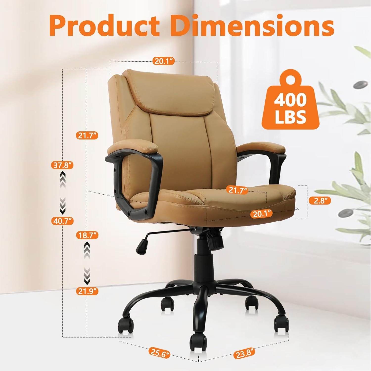 image:imageCLATINA Mid Back Leather Office Executive Chair with Lumbar Support and Padded Armrestes Swivel Adjustable Ergonomic Design for Home Computer Desk 4 PackBrown