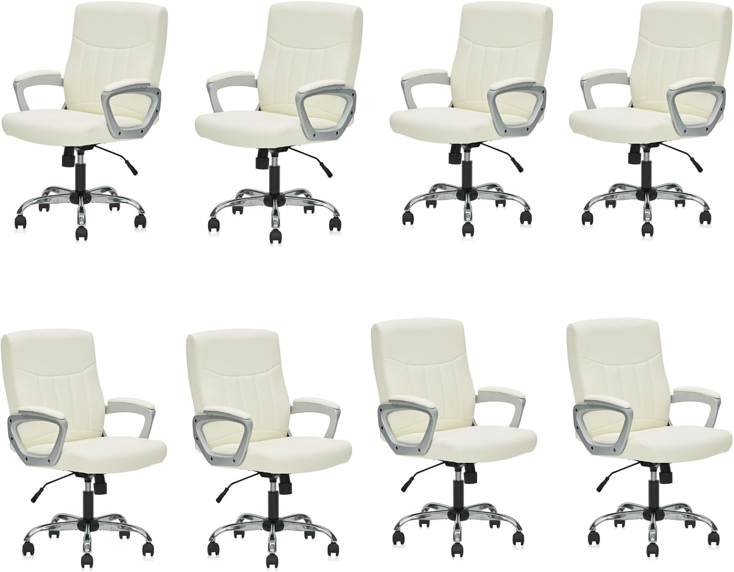 image:imageCLATINA Mid Back Leather Office Executive Chair with Lumbar Support and Padded Armrestes Swivel Adjustable Ergonomic Design for Home Computer Desk 4 PackWhite