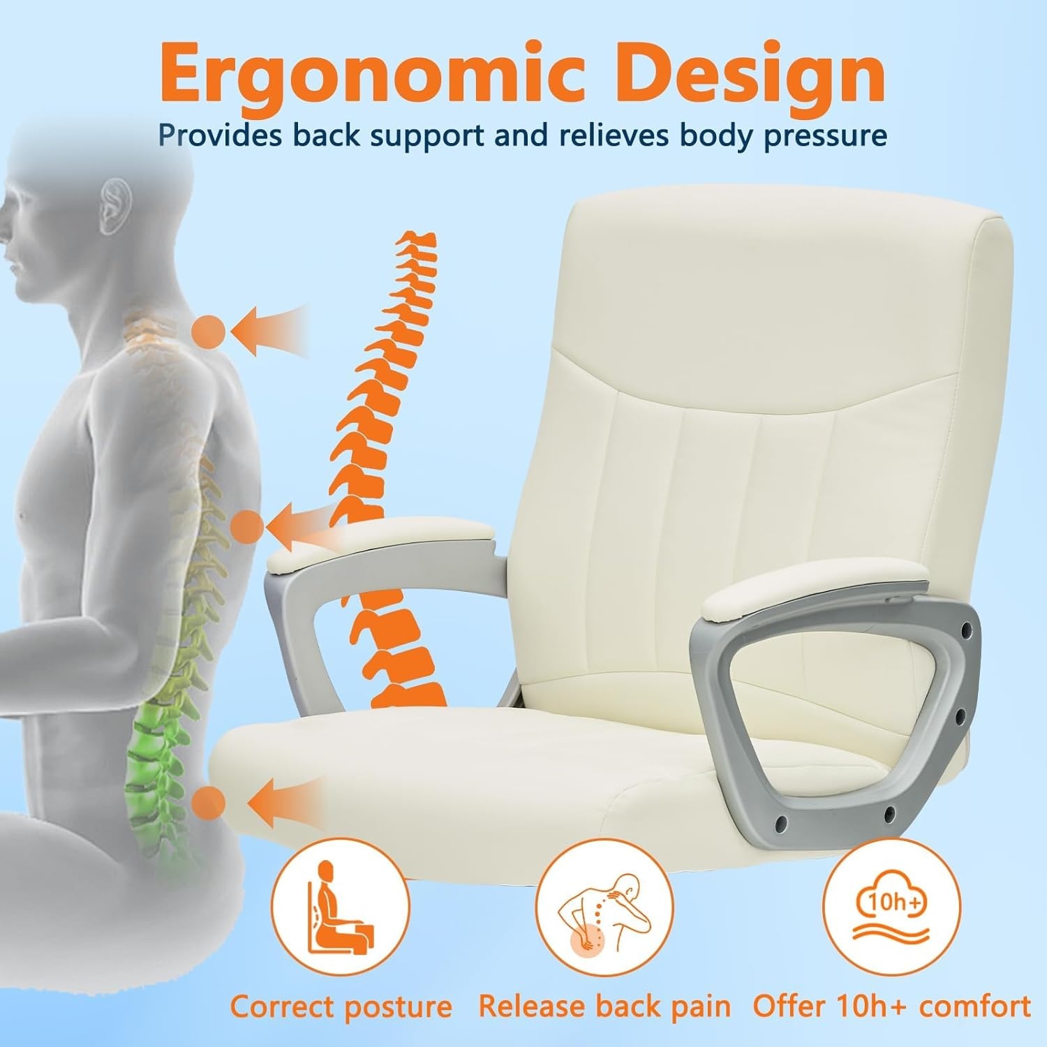 image:imageCLATINA Mid Back Leather Office Executive Chair with Lumbar Support and Padded Armrestes Swivel Adjustable Ergonomic Design for Home Computer Desk 4 PackWhite