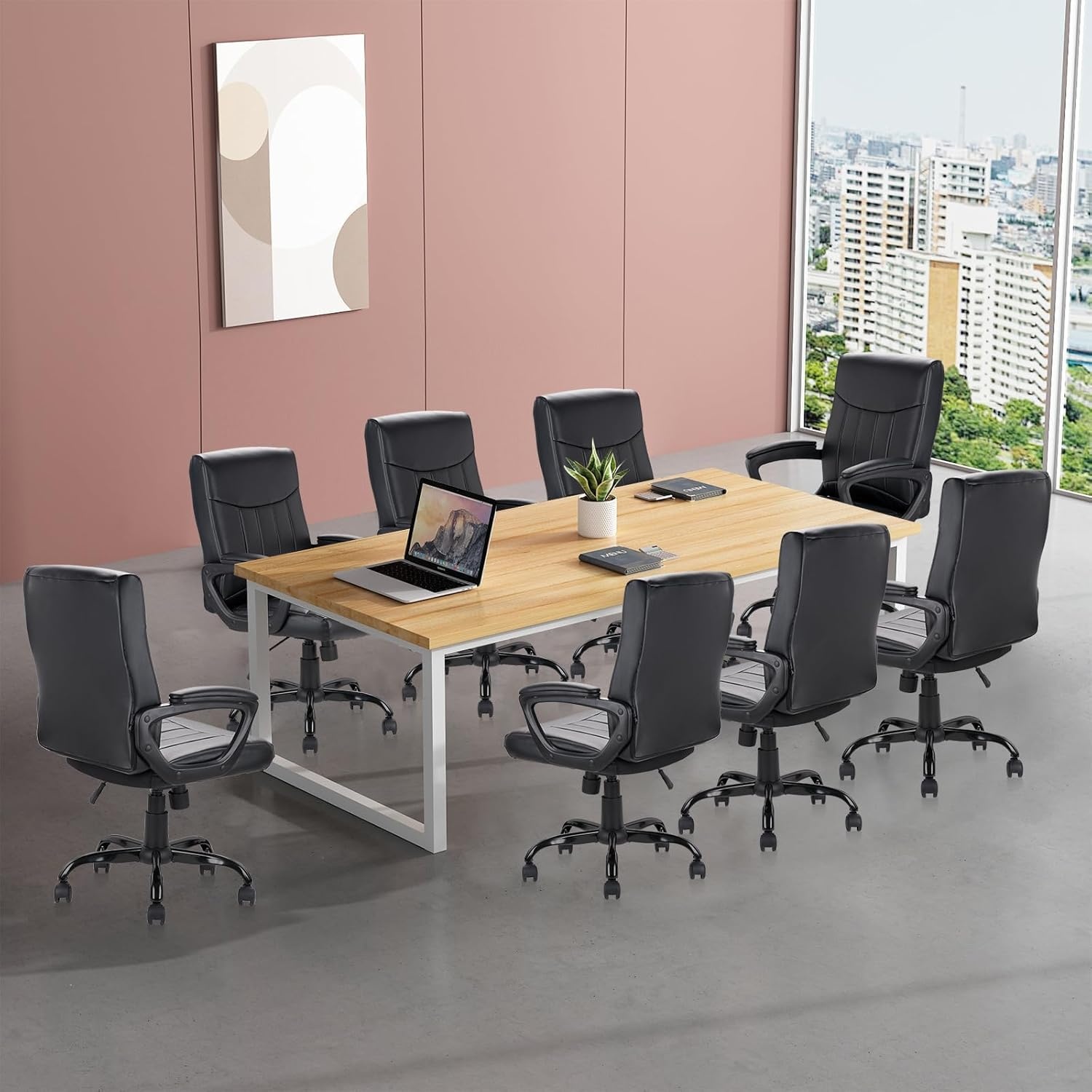 image:imageCLATINA Mid Back Leather Office Executive Chair with Lumbar Support and Padded Armrestes Swivel Adjustable Ergonomic Design for Home Computer Desk 4 PackBlack