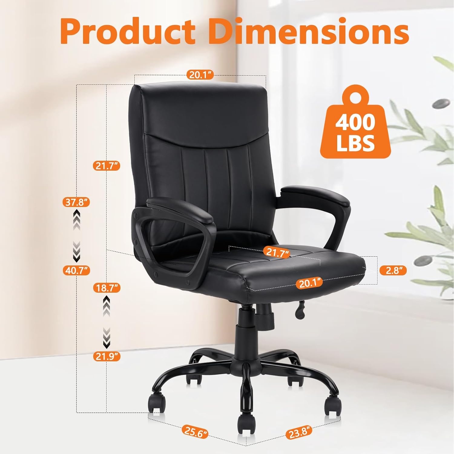 image:imageCLATINA Mid Back Leather Office Executive Chair with Lumbar Support and Padded Armrestes Swivel Adjustable Ergonomic Design for Home Computer Desk 4 PackBlack