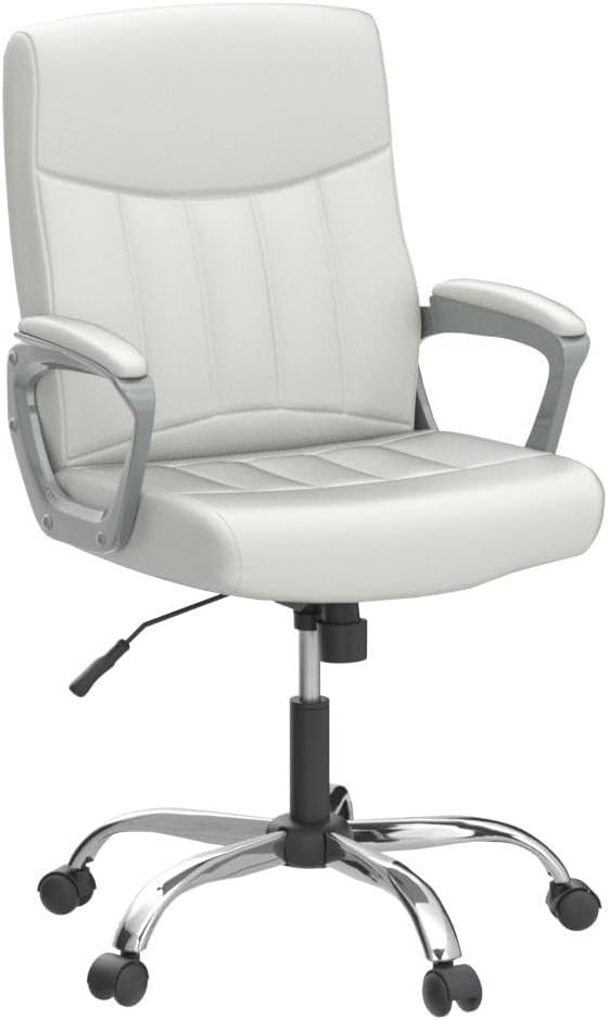 image:imageCLATINA Mid Back Leather Office Executive Chair with Lumbar Support and Padded Armrestes Swivel Adjustable Ergonomic Design for Home Computer Desk 4 PackWhite