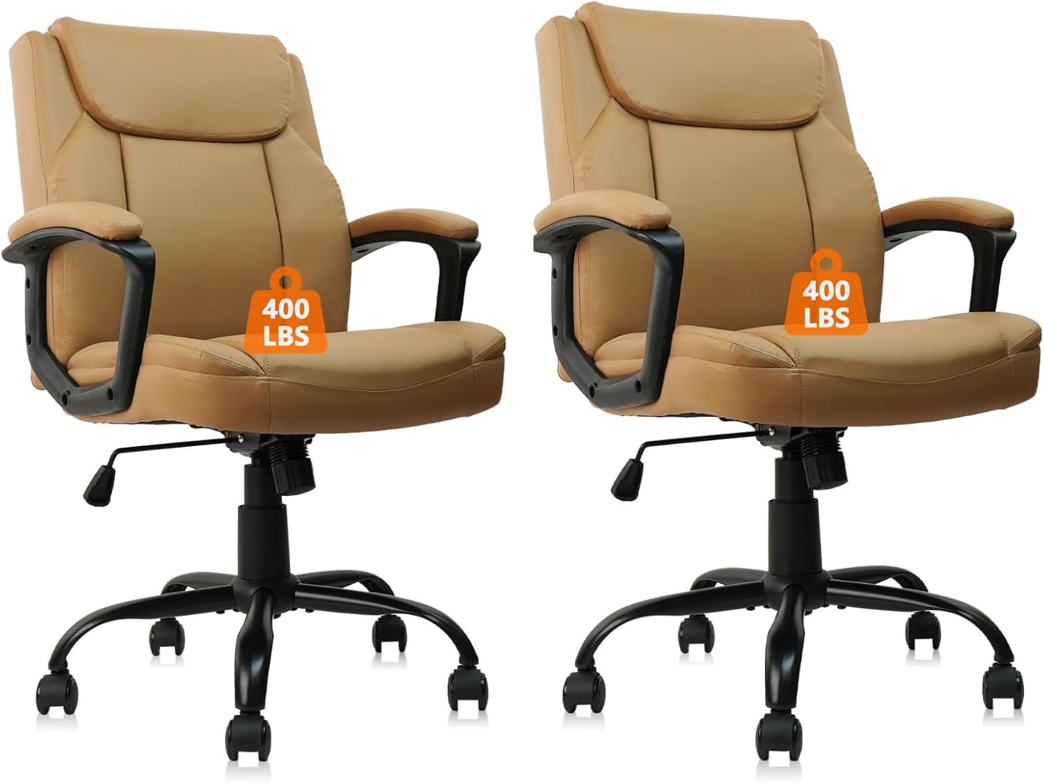 image:imageCLATINA Mid Back Leather Office Executive Chair with Lumbar Support and Padded Armrestes Swivel Adjustable Ergonomic Design for Home Computer Desk 4 PackBrown