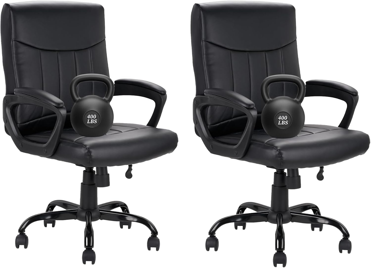 image:imageCLATINA Mid Back Leather Office Executive Chair with Lumbar Support and Padded Armrestes Swivel Adjustable Ergonomic Design for Home Computer Desk 4 PackBlack