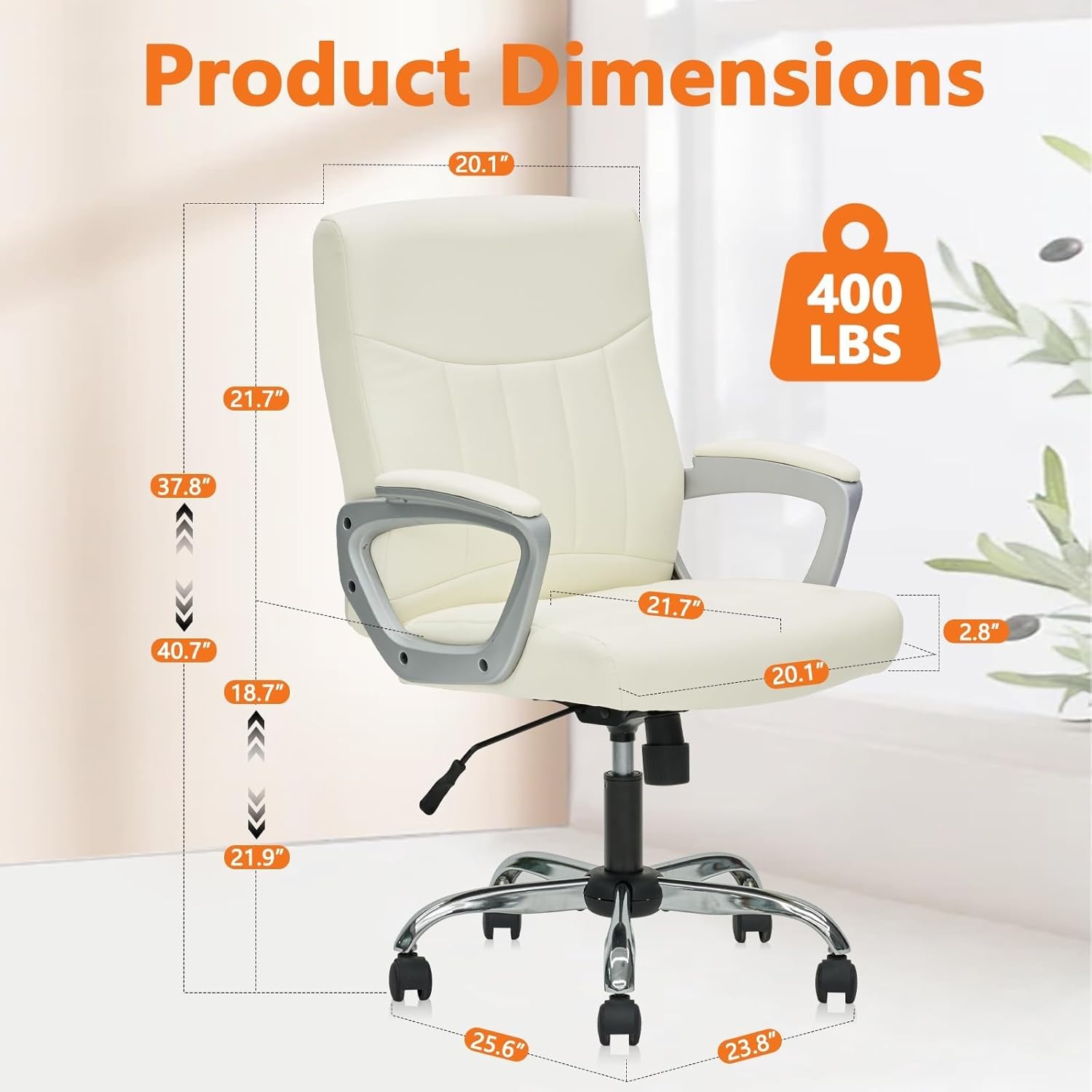 image:imageCLATINA Mid Back Leather Office Executive Chair with Lumbar Support and Padded Armrestes Swivel Adjustable Ergonomic Design for Home Computer Desk 4 PackWhite