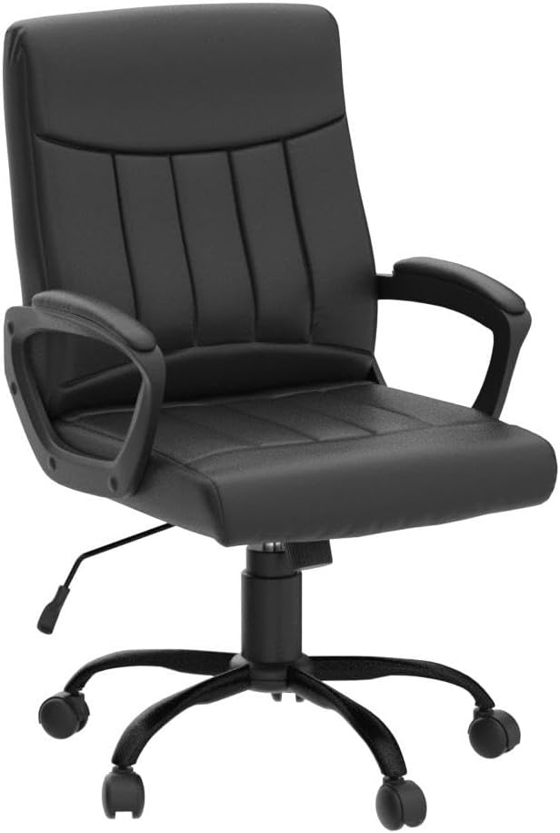 image:imageCLATINA Mid Back Leather Office Executive Chair with Lumbar Support and Padded Armrestes Swivel Adjustable Ergonomic Design for Home Computer Desk 4 PackBlack