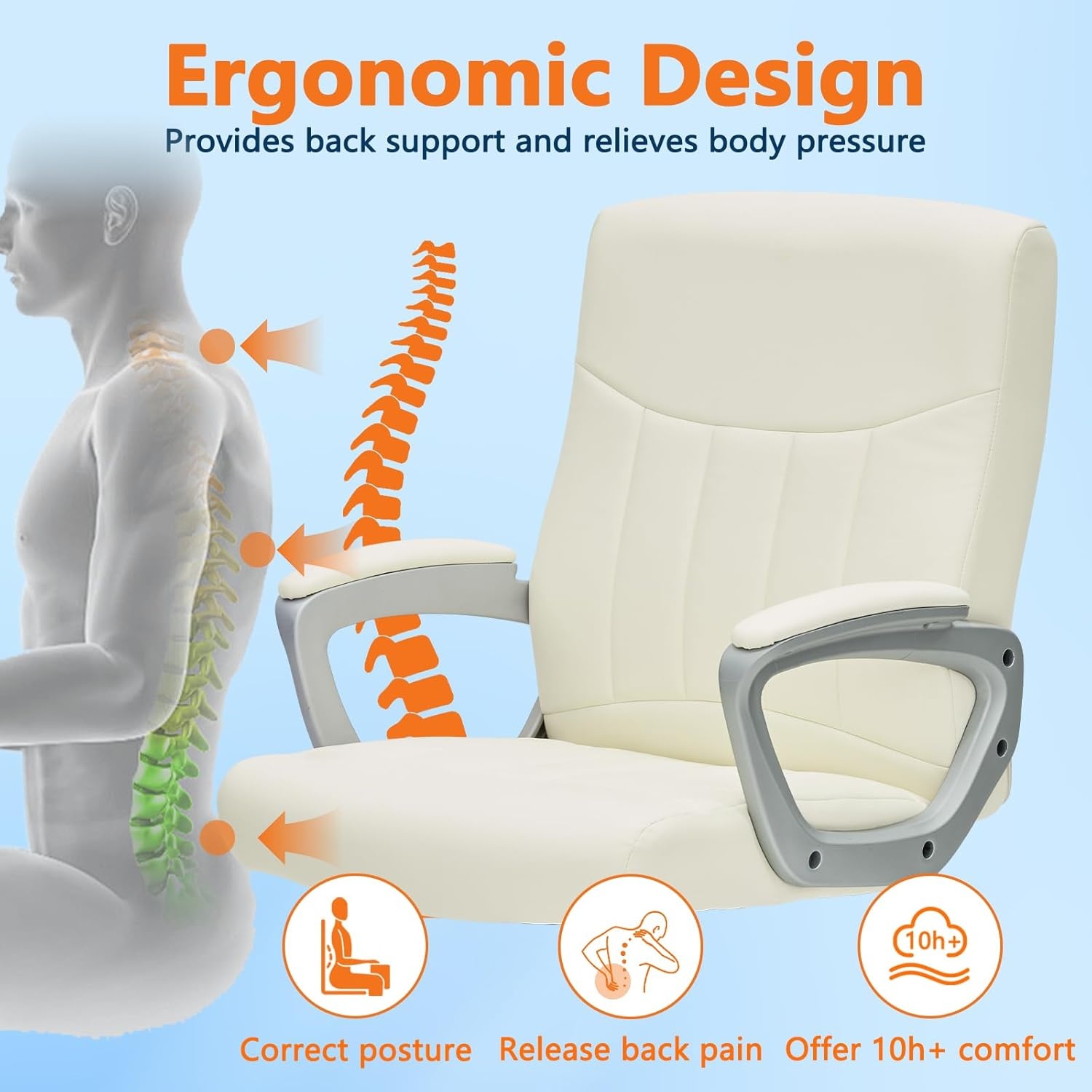 image:imageCLATINA Mid Back Leather Office Executive Chair with Lumbar Support and Padded Armrestes Swivel Adjustable Ergonomic Design for Home Computer Desk 4 PackWhite