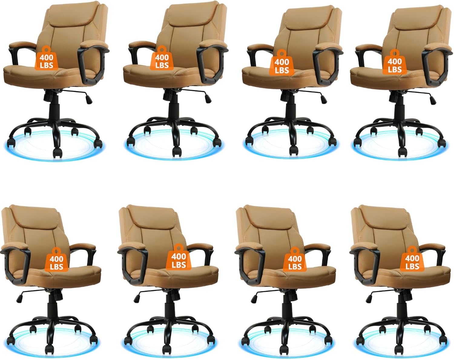 image:imageCLATINA Mid Back Leather Office Executive Chair with Lumbar Support and Padded Armrestes Swivel Adjustable Ergonomic Design for Home Computer Desk 4 PackBrown