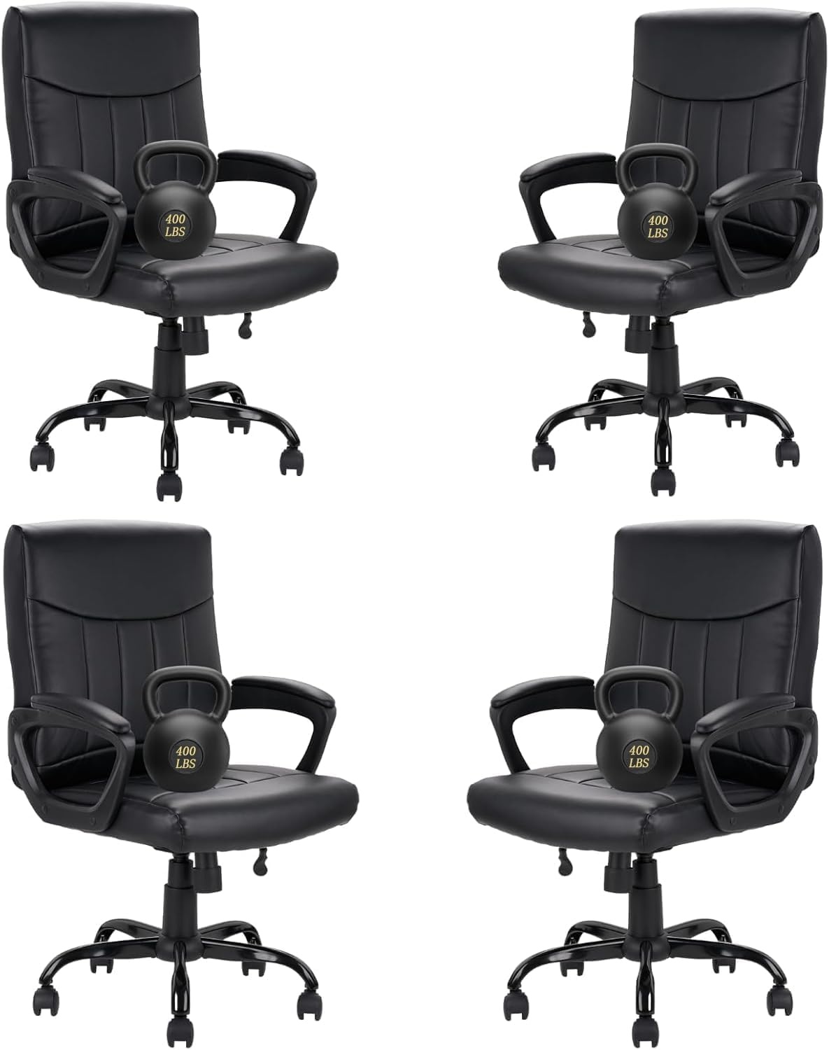 image:imageCLATINA Mid Back Leather Office Executive Chair with Lumbar Support and Padded Armrestes Swivel Adjustable Ergonomic Design for Home Computer Desk 4 PackBlack