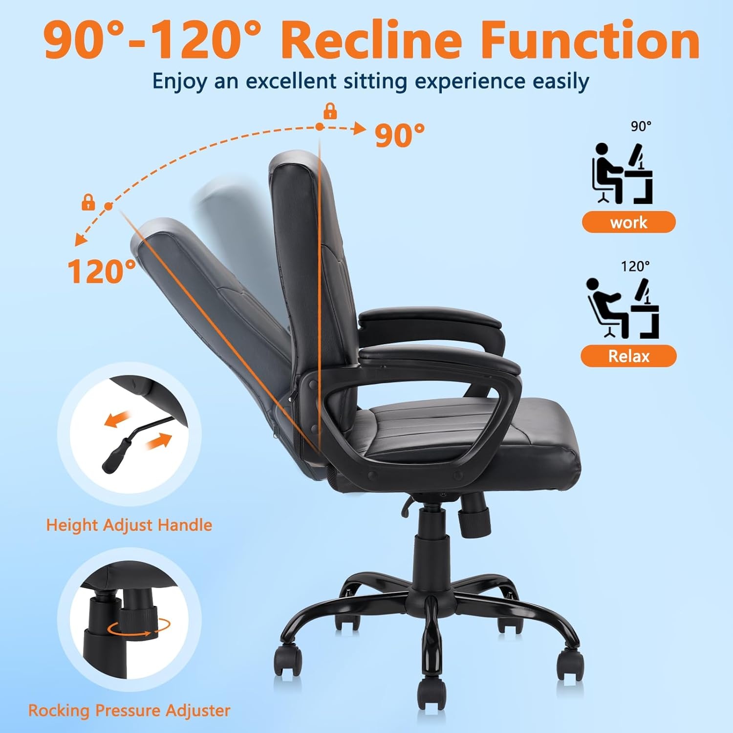 image:imageCLATINA Mid Back Leather Office Executive Chair with Lumbar Support and Padded Armrestes Swivel Adjustable Ergonomic Design for Home Computer Desk 4 PackBlack