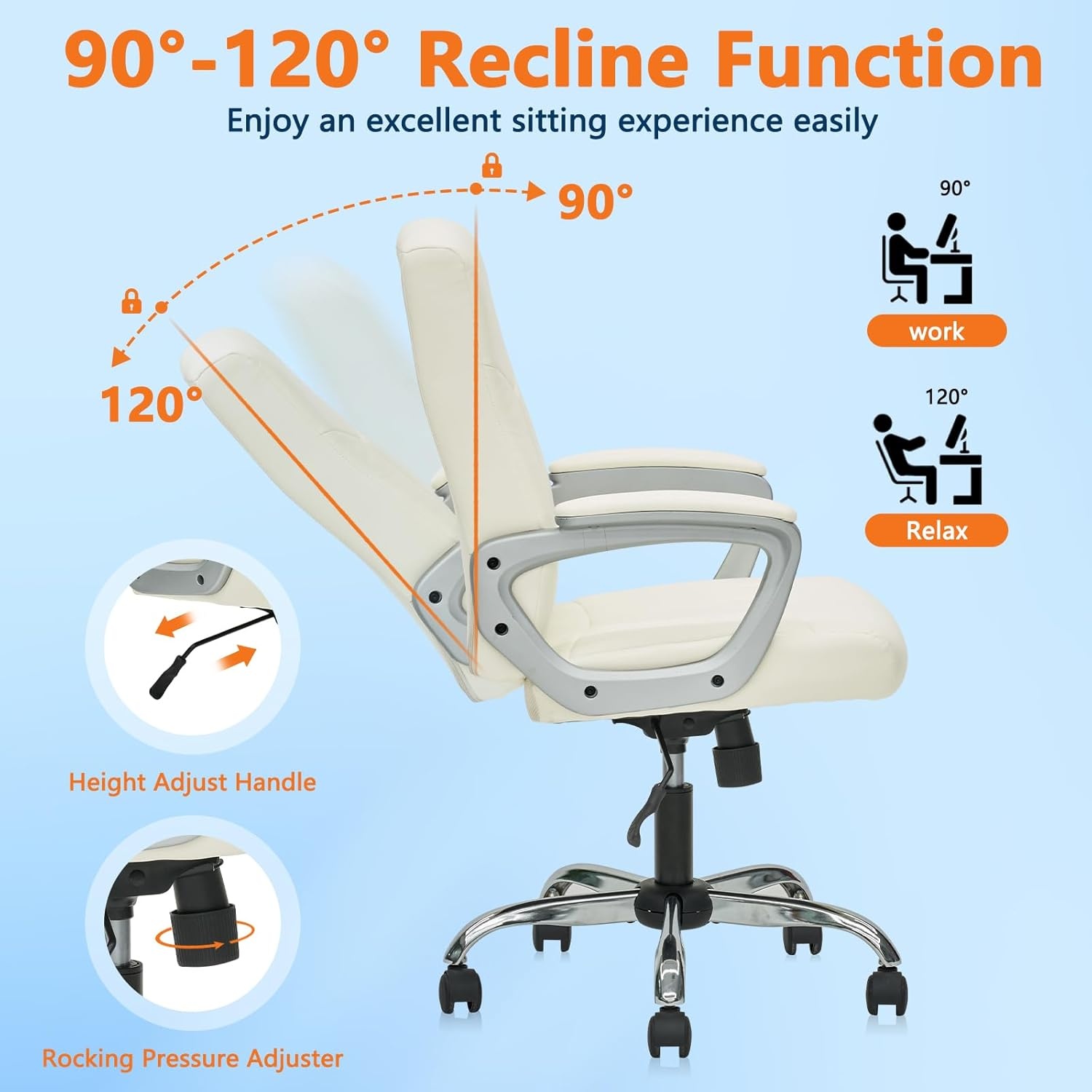 image:imageCLATINA Mid Back Leather Office Executive Chair with Lumbar Support and Padded Armrestes Swivel Adjustable Ergonomic Design for Home Computer Desk 4 PackWhite