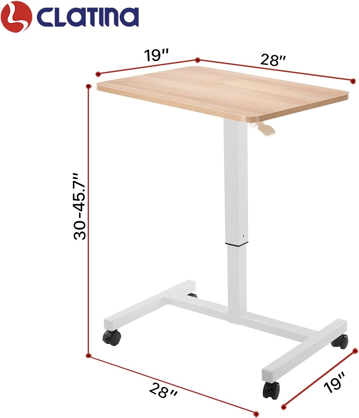 image:imageCLATINA Mobile Laptop Standing Desk Height Adjustable Teacher Podium with Lockable Wheels Adjustable Work Table with Drawer Computer Cart Overbed Table for Home Office Classroom BlackBeige