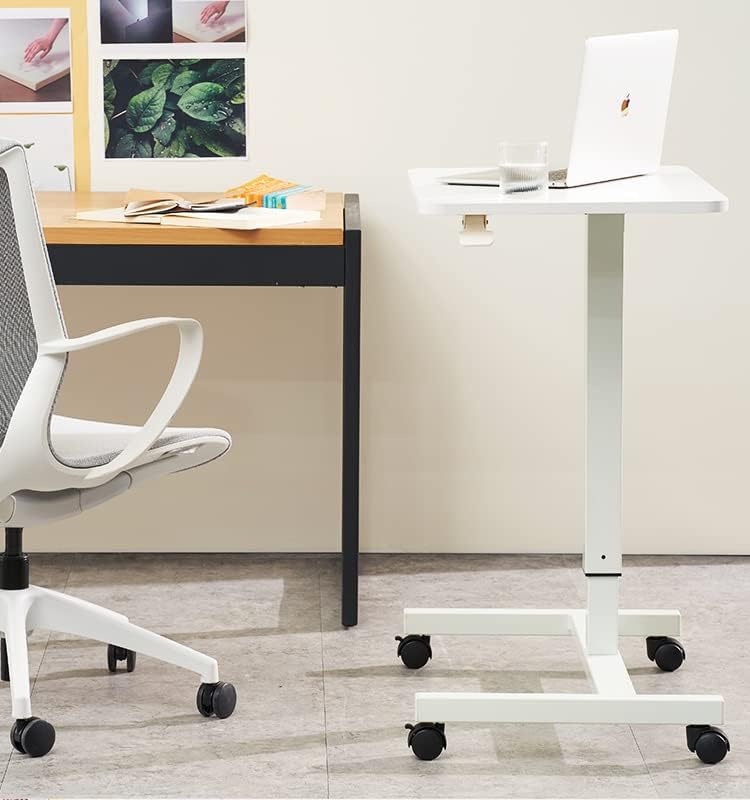 image:imageCLATINA Mobile Laptop Standing Desk Height Adjustable Teacher Podium with Lockable Wheels Adjustable Work Table with Drawer Computer Cart Overbed Table for Home Office Classroom BlackWhite