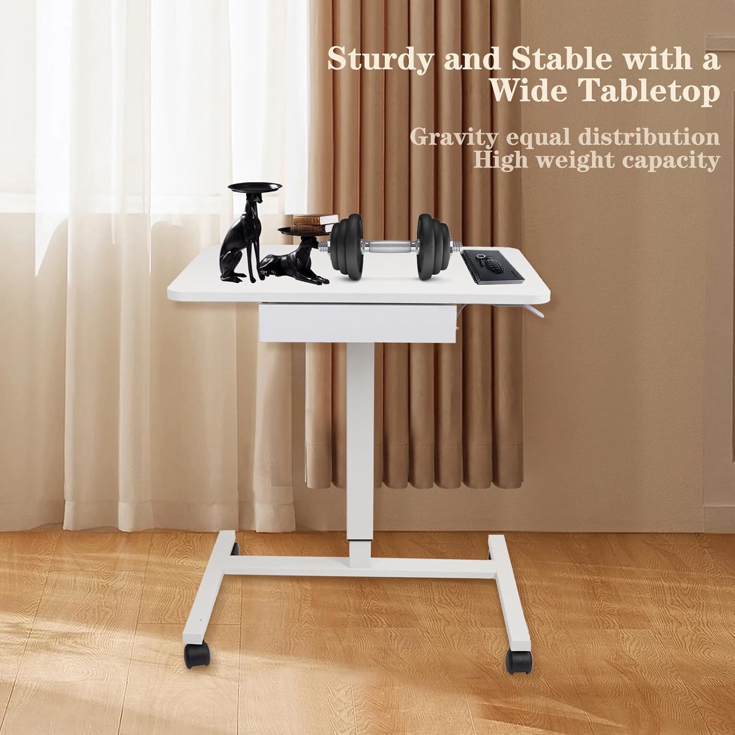 image:imageCLATINA Mobile Laptop Standing Desk Height Adjustable Teacher Podium with Lockable Wheels Adjustable Work Table with Drawer Computer Cart Overbed Table for Home Office Classroom BlackWhite