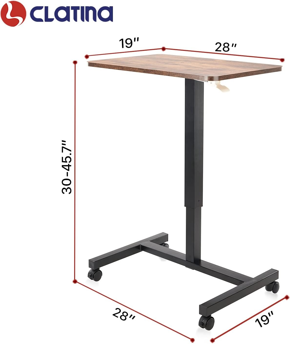 image:imageCLATINA Mobile Laptop Standing Desk Height Adjustable Teacher Podium with Lockable Wheels Adjustable Work Table with Drawer Computer Cart Overbed Table for Home Office Classroom BlackBrown