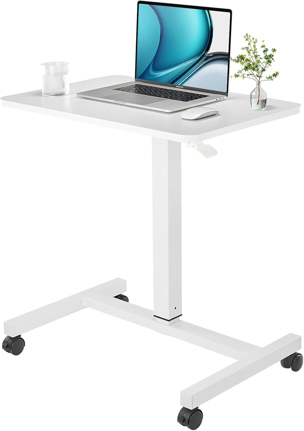 image:imageCLATINA Mobile Laptop Standing Desk Height Adjustable Teacher Podium with Lockable Wheels Adjustable Work Table with Drawer Computer Cart Overbed Table for Home Office Classroom BlackWhite