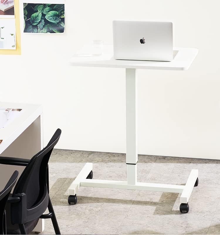 image:imageCLATINA Mobile Laptop Standing Desk Height Adjustable Teacher Podium with Lockable Wheels Adjustable Work Table with Drawer Computer Cart Overbed Table for Home Office Classroom BlackWhite