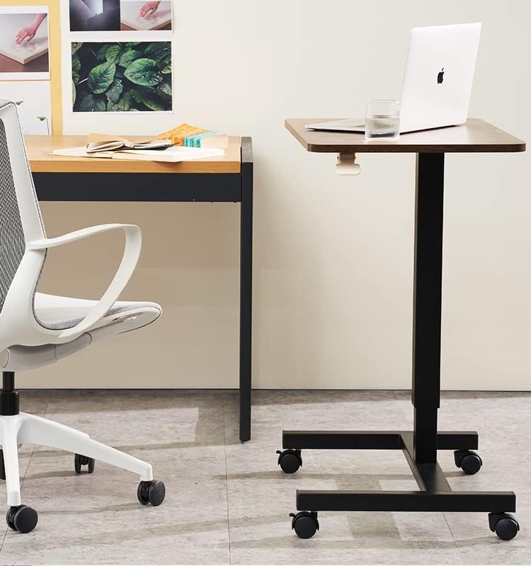 image:imageCLATINA Mobile Laptop Standing Desk Height Adjustable Teacher Podium with Lockable Wheels Adjustable Work Table with Drawer Computer Cart Overbed Table for Home Office Classroom BlackBrown