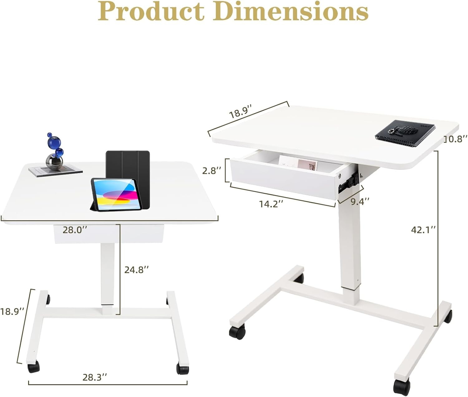 image:imageCLATINA Mobile Laptop Standing Desk Height Adjustable Teacher Podium with Lockable Wheels Adjustable Work Table with Drawer Computer Cart Overbed Table for Home Office Classroom BlackWhite