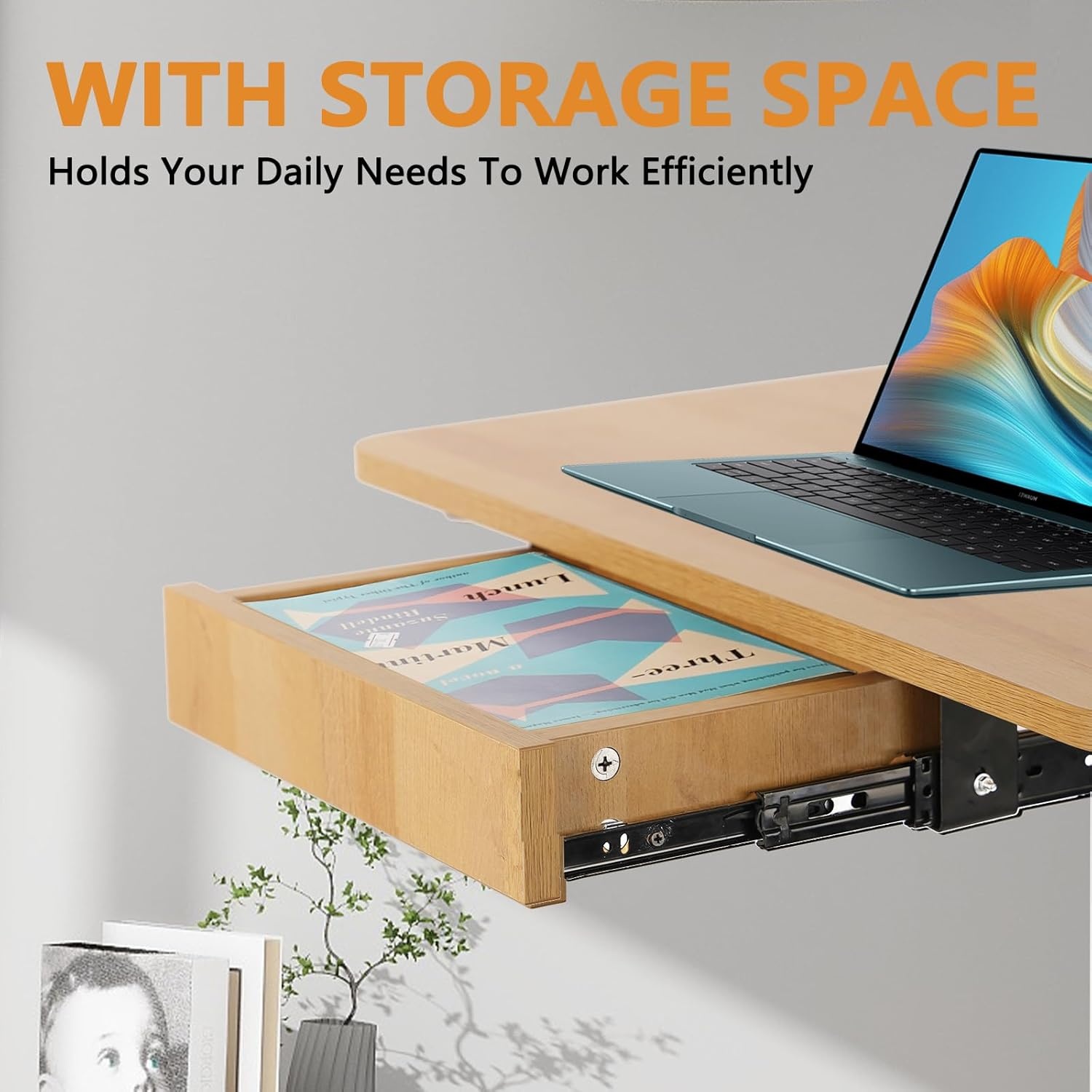 image:imageCLATINA Mobile Laptop Standing Desk Height Adjustable Teacher Podium with Lockable Wheels Adjustable Work Table with Drawer Computer Cart Overbed Table for Home Office Classroom BlackBeige
