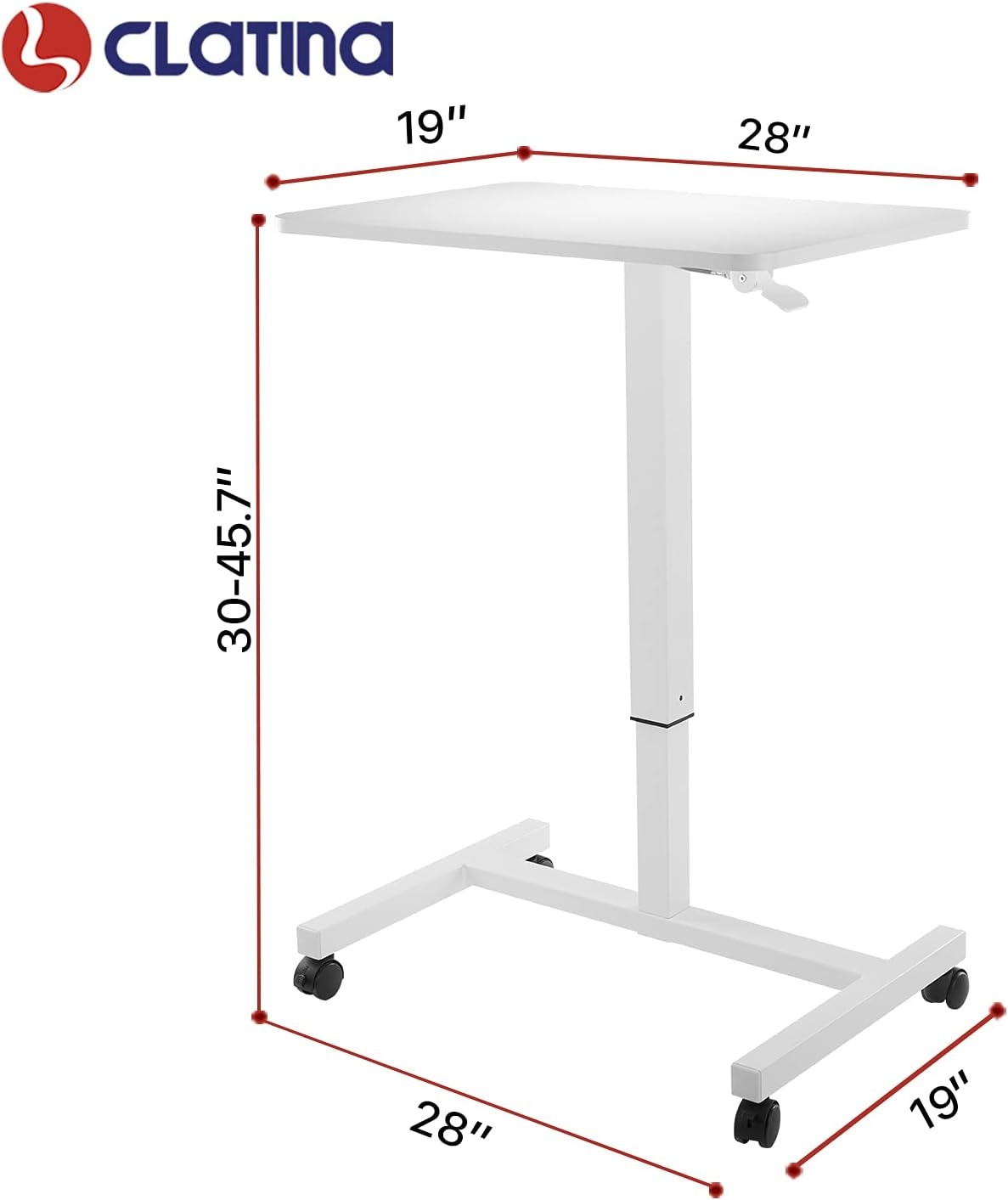 image:imageCLATINA Mobile Laptop Standing Desk Height Adjustable Teacher Podium with Lockable Wheels Adjustable Work Table with Drawer Computer Cart Overbed Table for Home Office Classroom BlackWhite