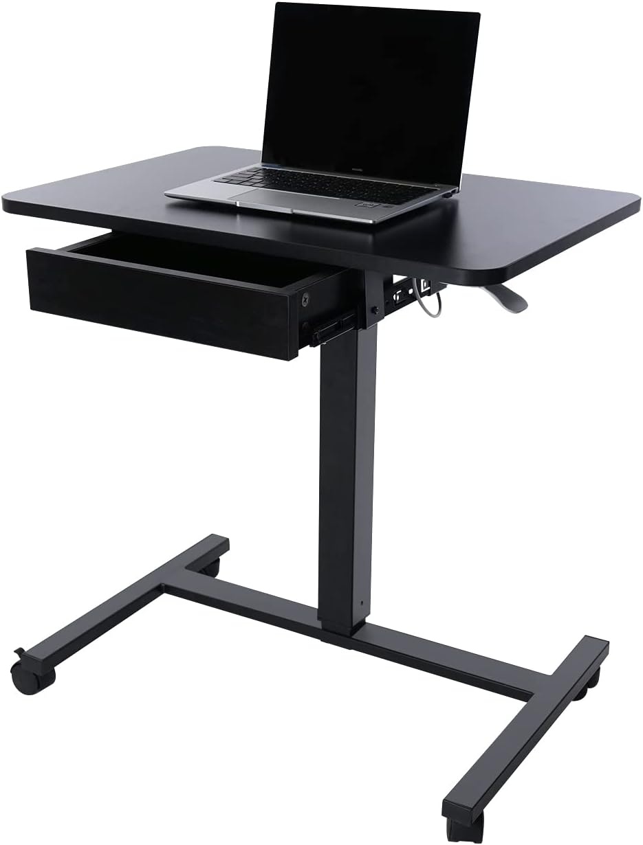 image:imageCLATINA Mobile Laptop Standing Desk Height Adjustable Teacher Podium with Lockable Wheels Adjustable Work Table with Drawer Computer Cart Overbed Table for Home Office Classroom BlackBlack