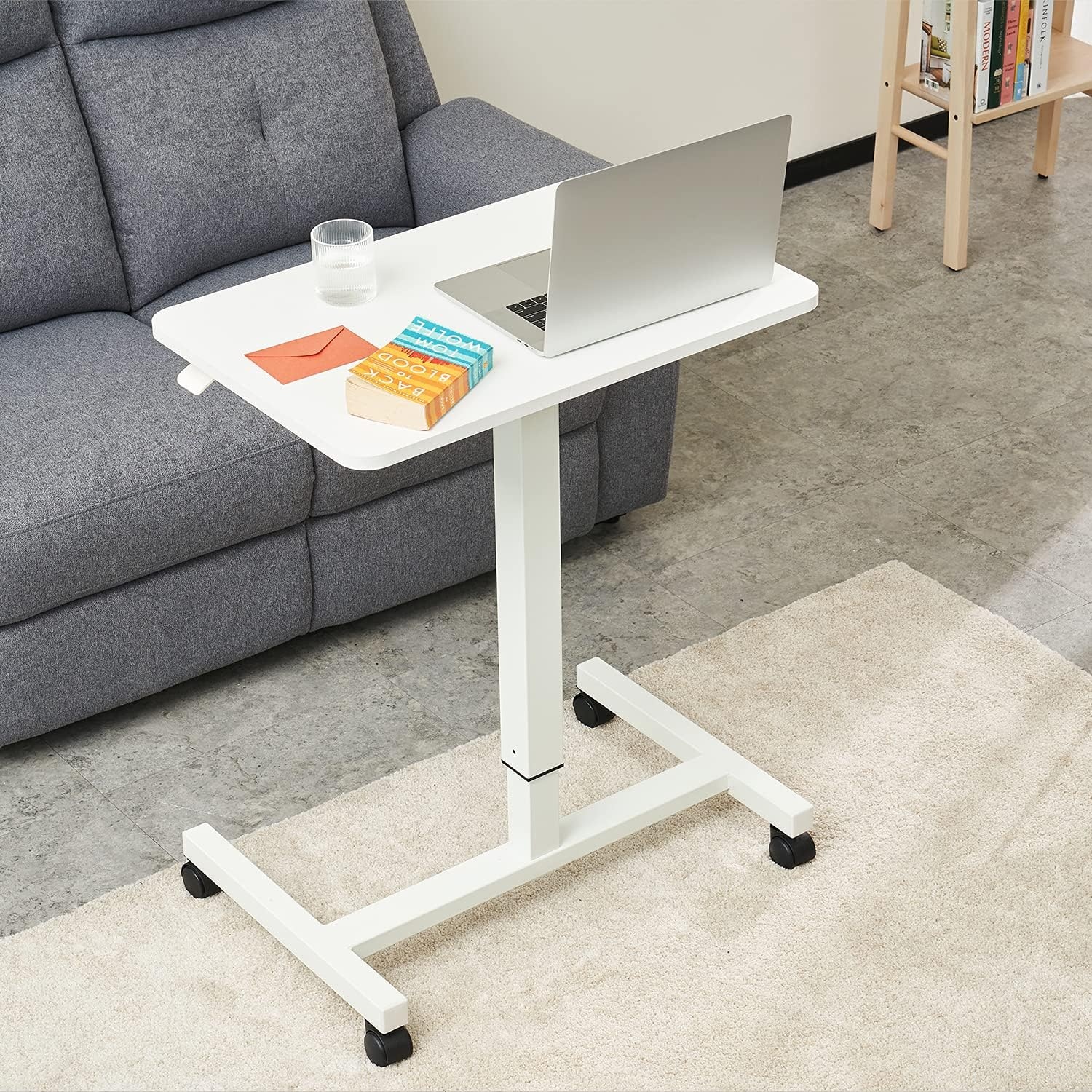 image:imageCLATINA Mobile Laptop Standing Desk Height Adjustable Teacher Podium with Lockable Wheels Adjustable Work Table with Drawer Computer Cart Overbed Table for Home Office Classroom BlackWhite