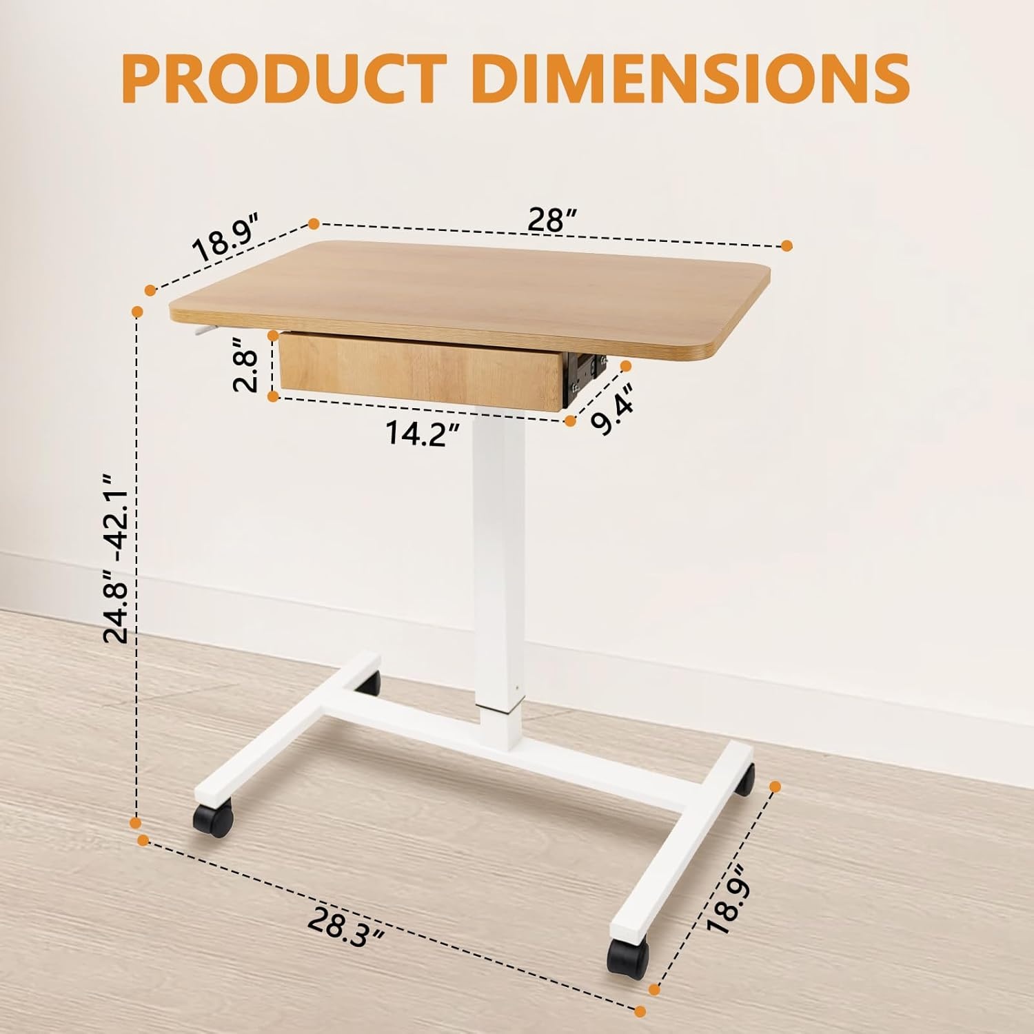 image:imageCLATINA Mobile Laptop Standing Desk Height Adjustable Teacher Podium with Lockable Wheels Adjustable Work Table with Drawer Computer Cart Overbed Table for Home Office Classroom BlackBeige
