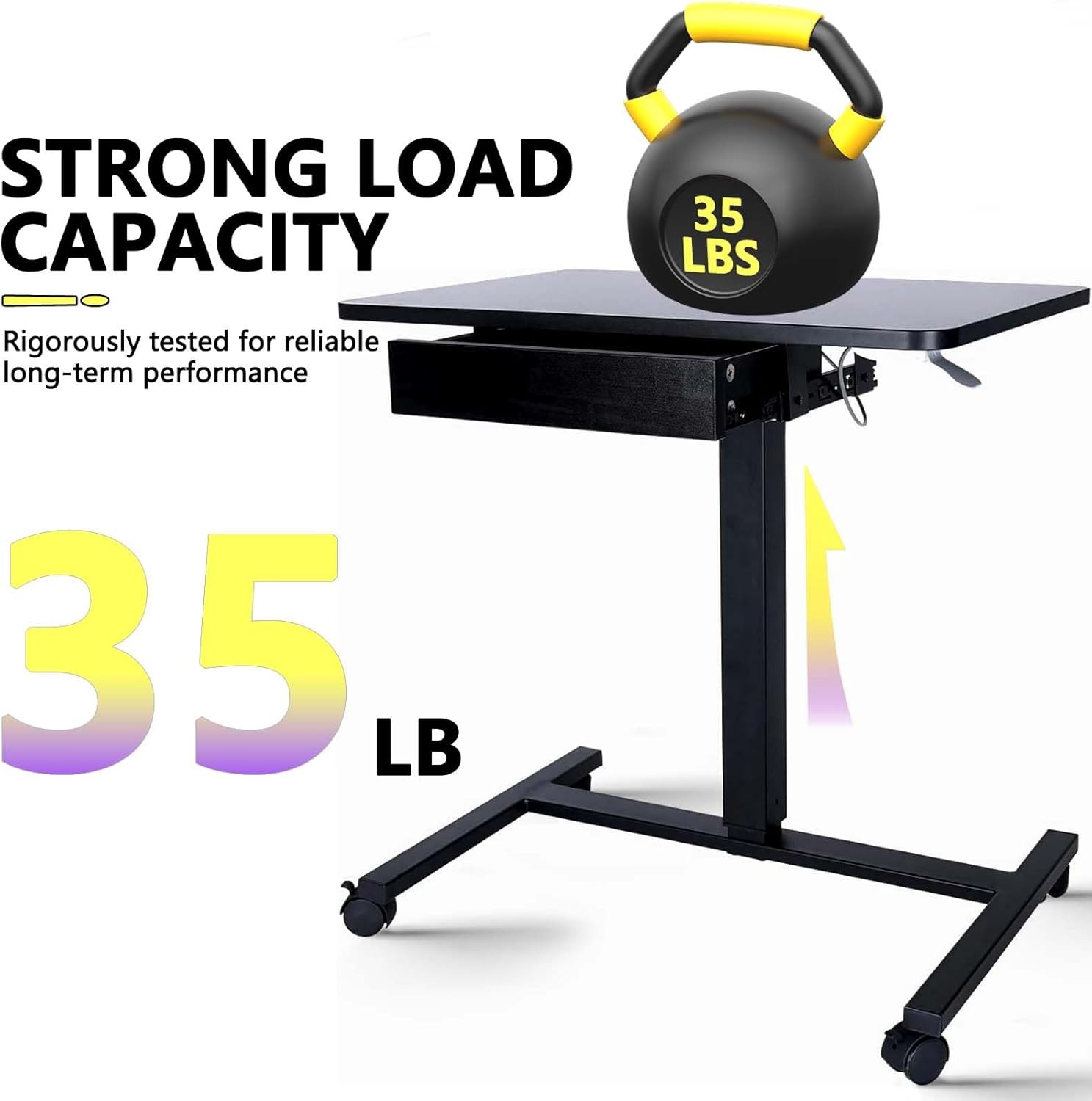 image:imageCLATINA Mobile Laptop Standing Desk Height Adjustable Teacher Podium with Lockable Wheels Adjustable Work Table with Drawer Computer Cart Overbed Table for Home Office Classroom BlackBlack