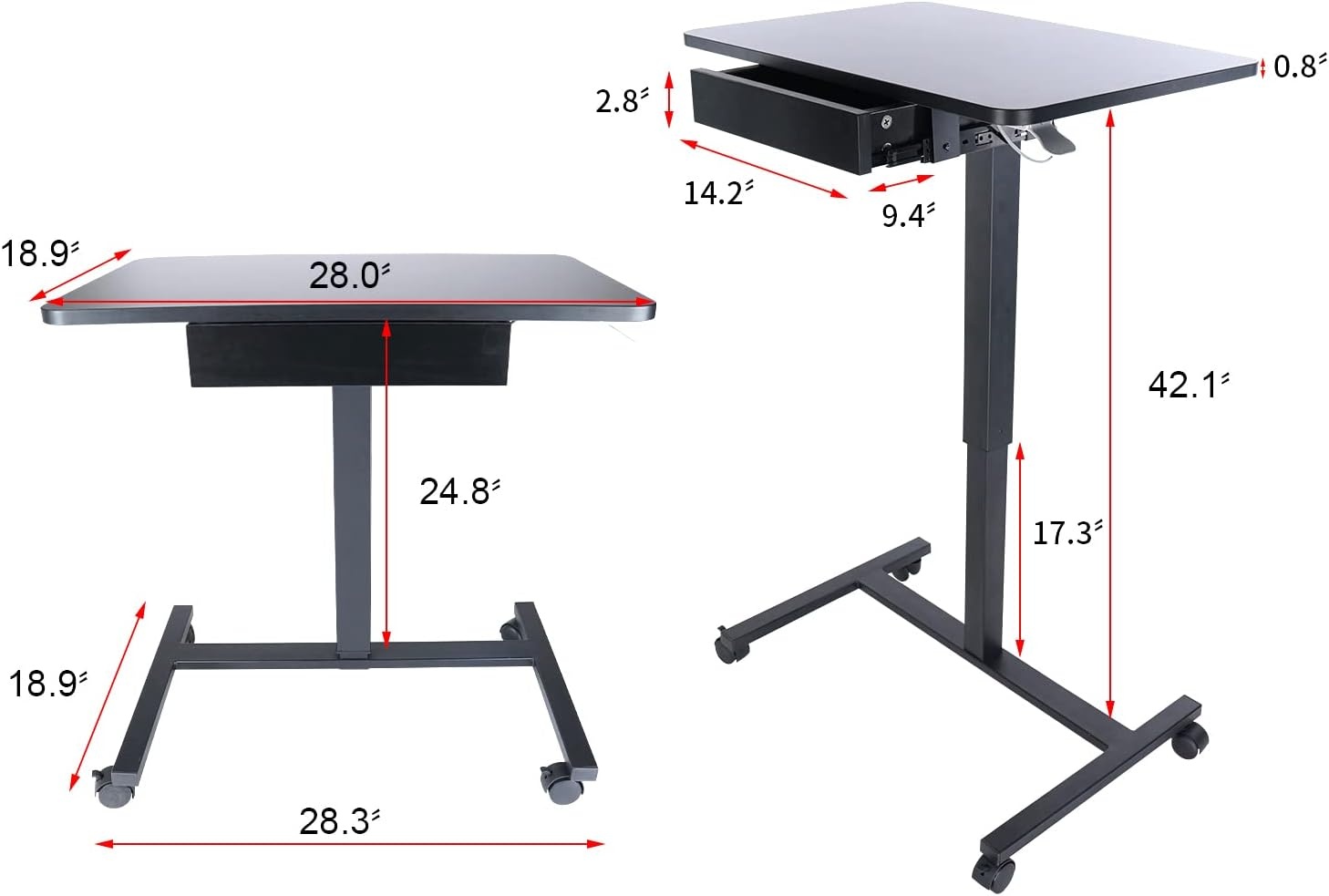 image:imageCLATINA Mobile Laptop Standing Desk Height Adjustable Teacher Podium with Lockable Wheels Adjustable Work Table with Drawer Computer Cart Overbed Table for Home Office Classroom BlackBlack