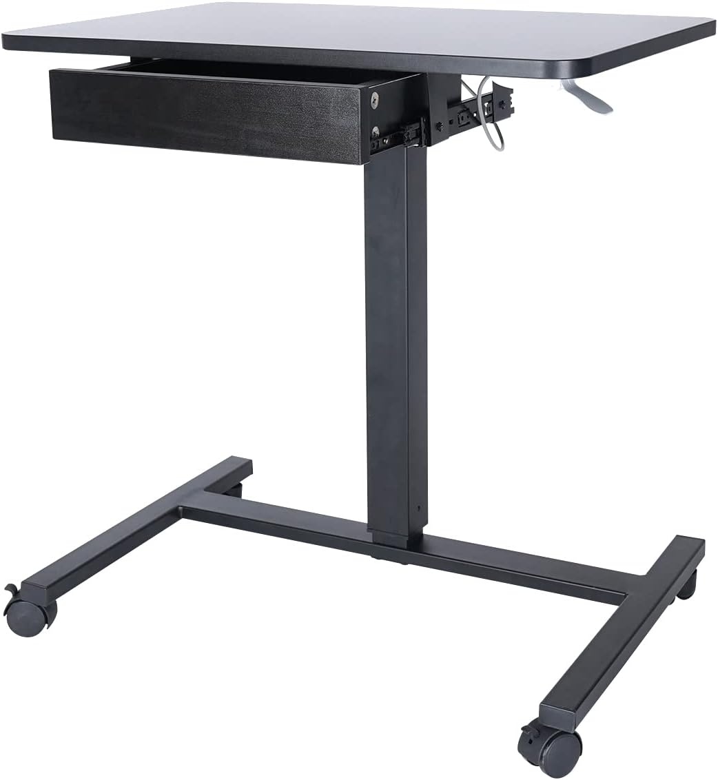 image:imageCLATINA Mobile Laptop Standing Desk Height Adjustable Teacher Podium with Lockable Wheels Adjustable Work Table with Drawer Computer Cart Overbed Table for Home Office Classroom BlackBlack