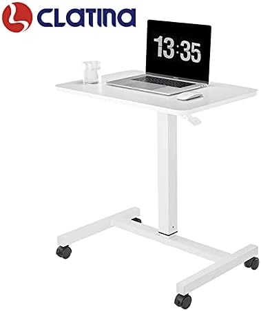 image:imageCLATINA Mobile Laptop Standing Desk Height Adjustable Teacher Podium with Lockable Wheels Adjustable Work Table with Drawer Computer Cart Overbed Table for Home Office Classroom BlackWhite