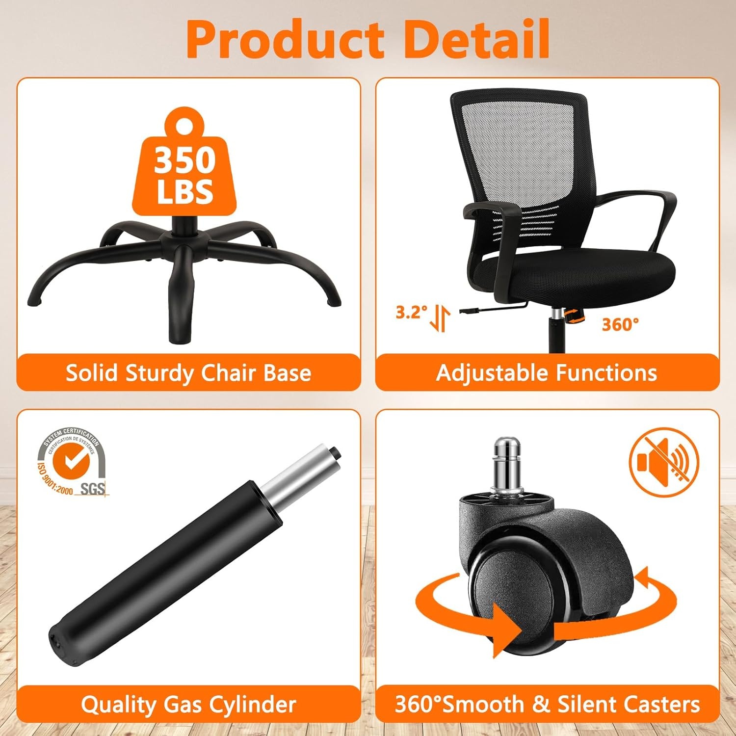 image:imageCLATINA Office Chair Ergonomic Rolling Computer Desk Chair with Lumbar Support Mesh Swivel Executive Chairs with Armrest Wheels for Home Conference Room Black