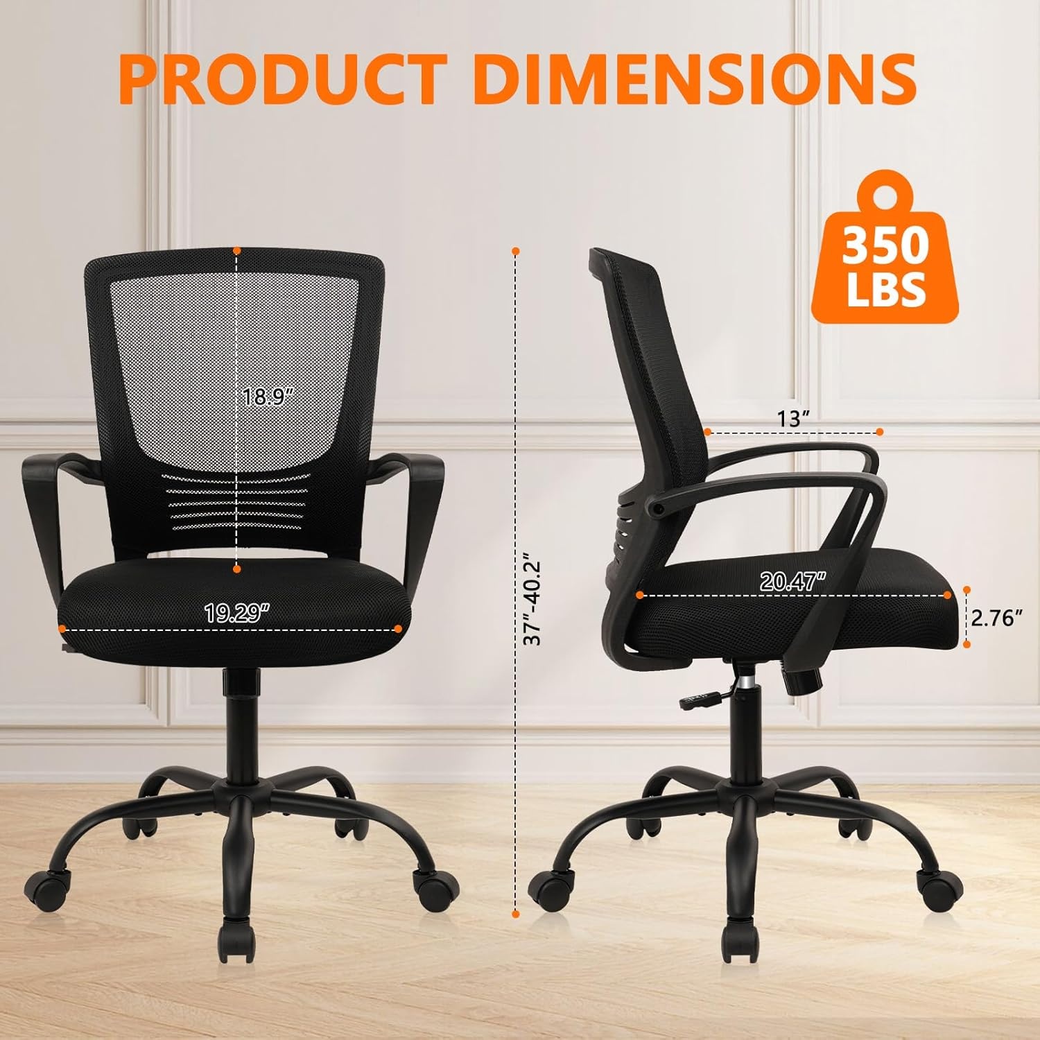 image:imageCLATINA Office Chair Ergonomic Rolling Computer Desk Chair with Lumbar Support Mesh Swivel Executive Chairs with Armrest Wheels for Home Conference Room Black